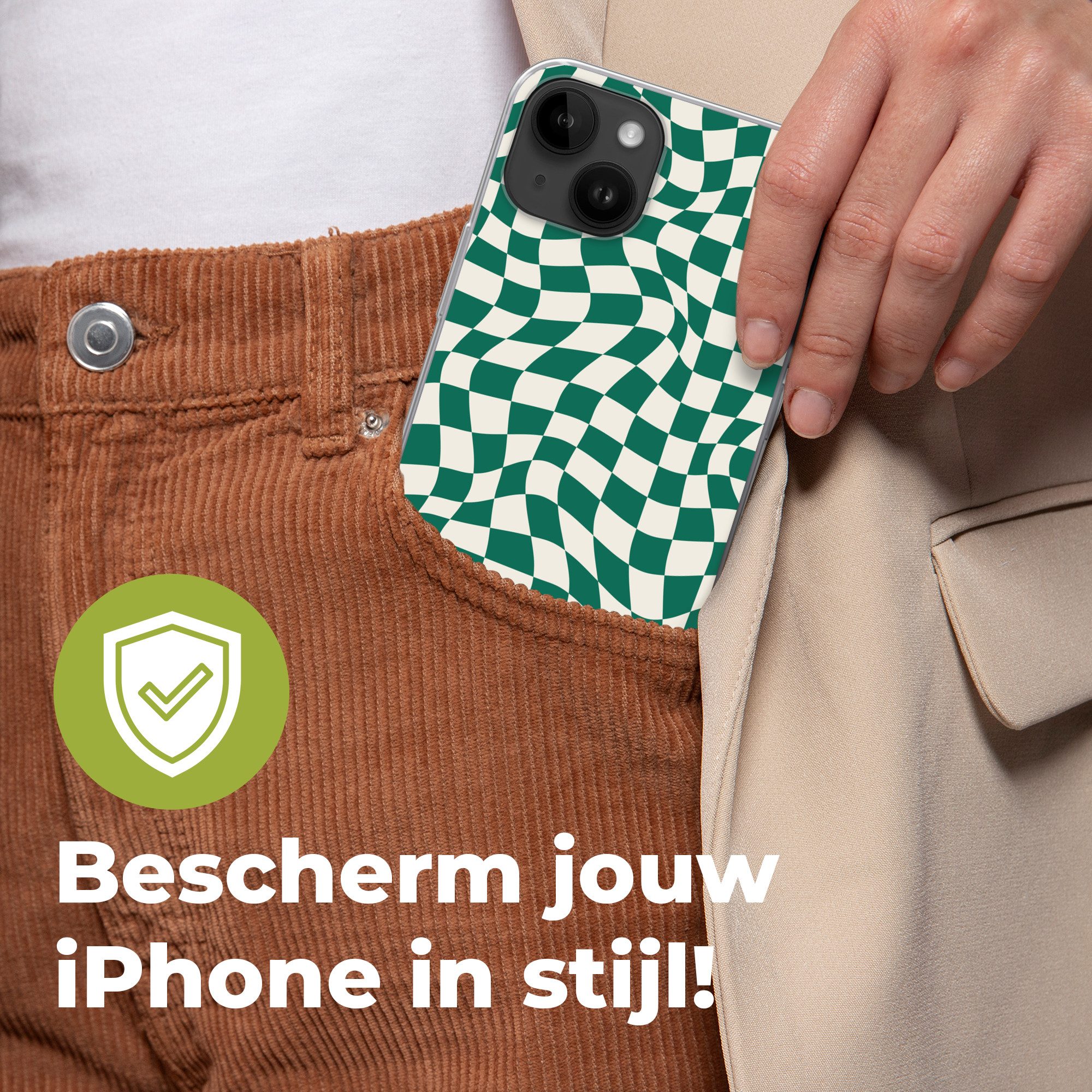 MuchoWow Handyhülle für Apple iPhone 14 Plus Gewellte Boxen - Grün - Weiß - Abstrakt, Smartphone-Bumper, Print, Handy Schutzhülle Dünn