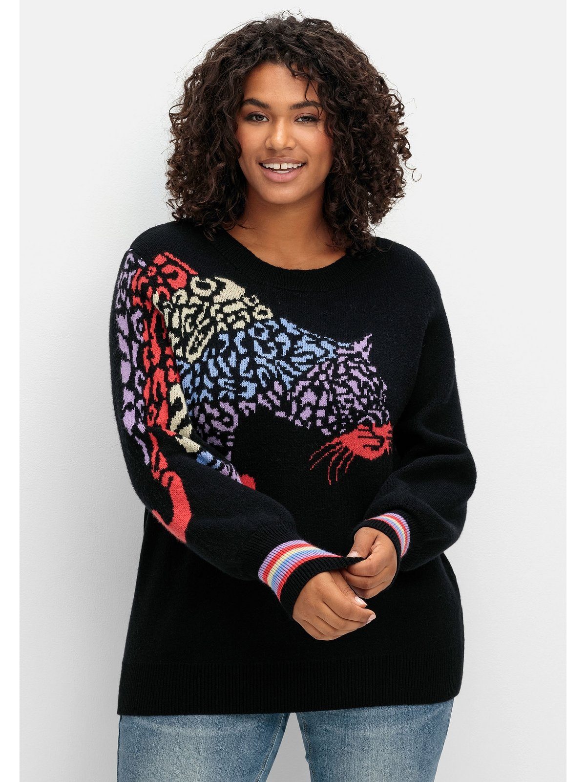 sheego by Joe Browns Strickpullover Große Größen mit Animalmotiv und Ballonärmeln