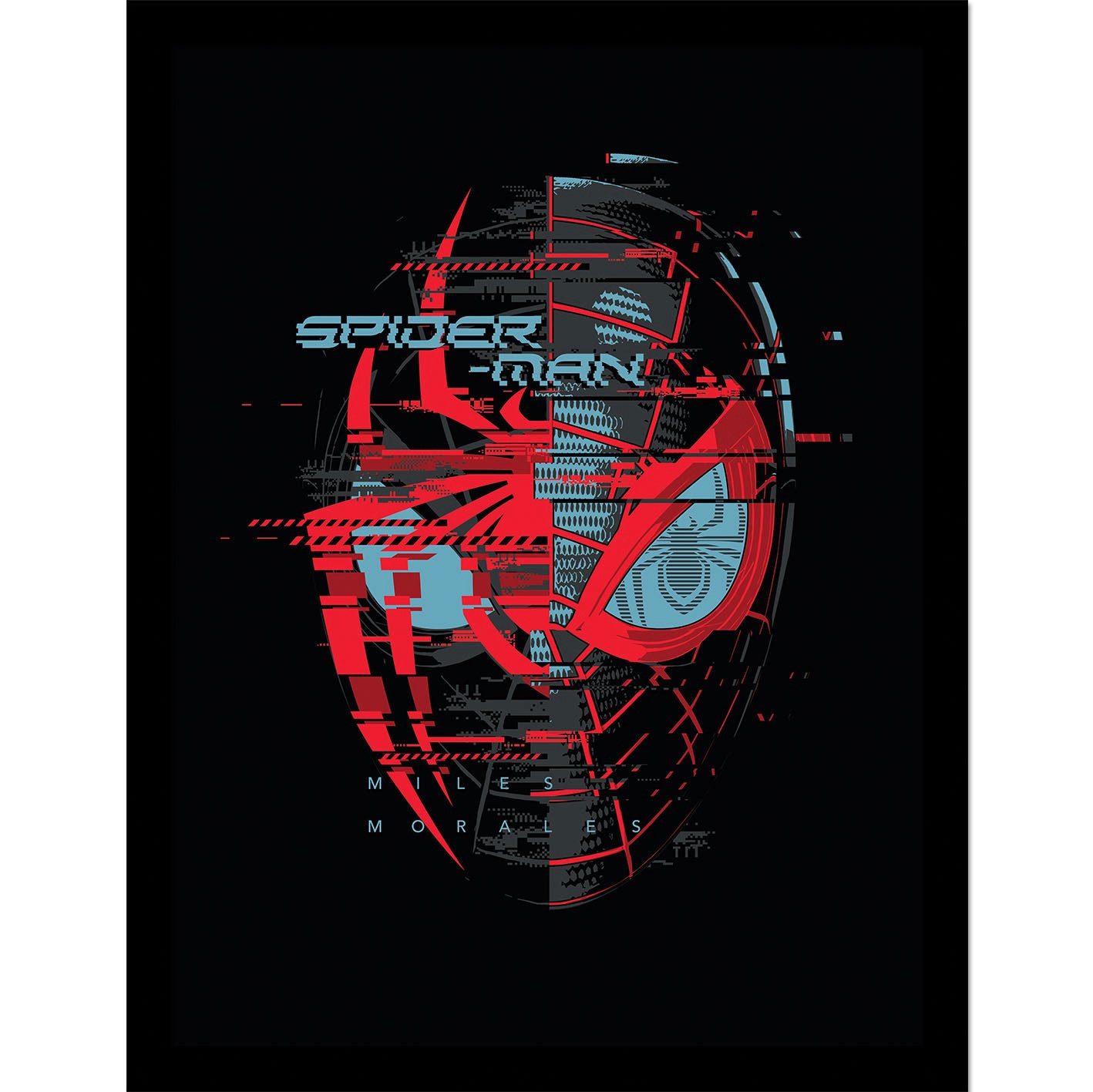 Spiderman Bild mit Rahmen Glitch, Kunstdruck Marvel Comics