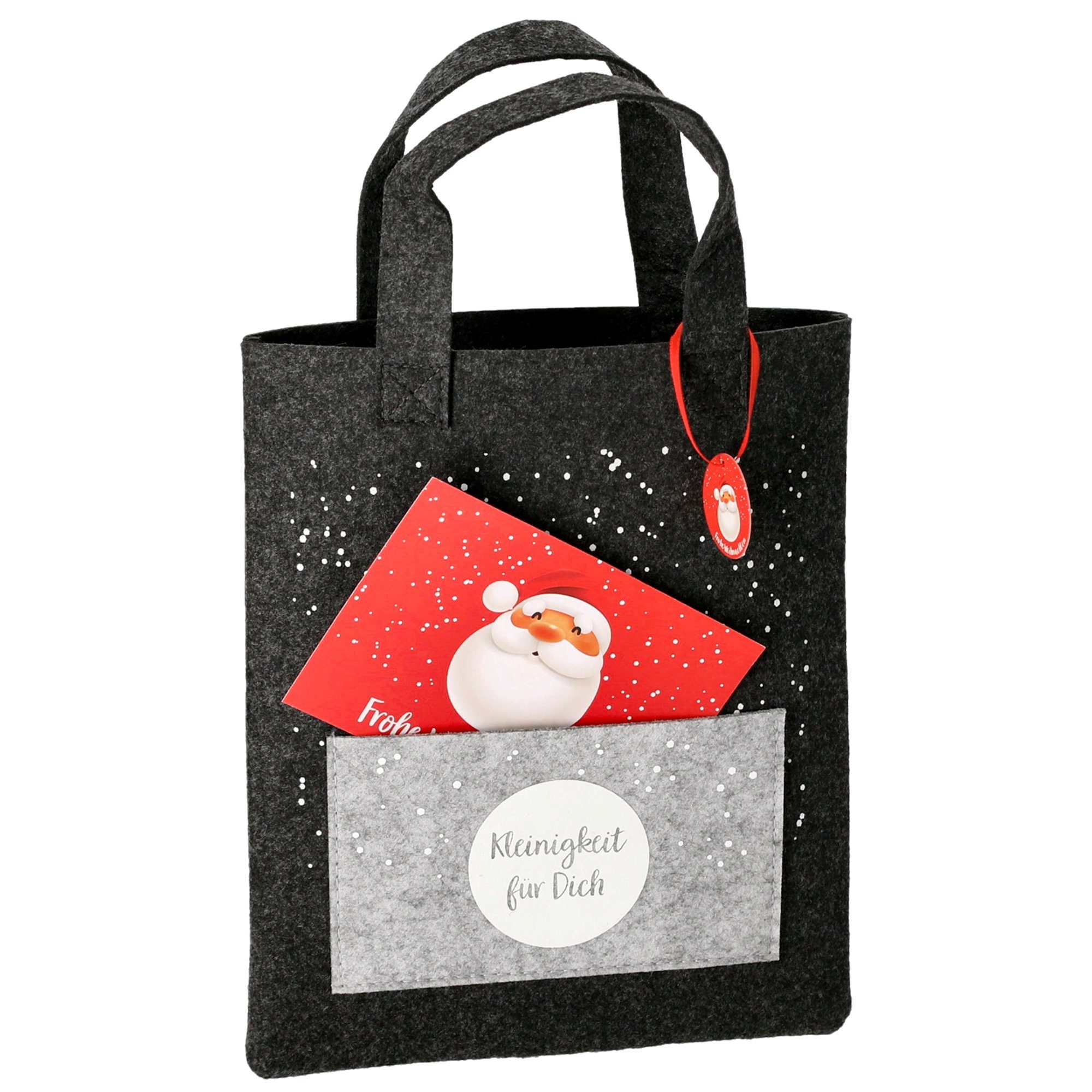 Annastore Tragetasche 3 x Geschenktaschen Filztasche Weihnachten Geschenktüte (aus Filz mit süßem Aufdruck und niedlicher Weihnachtsmann-Postkarte 26 x 22 cm), Filztasche für Geschenke