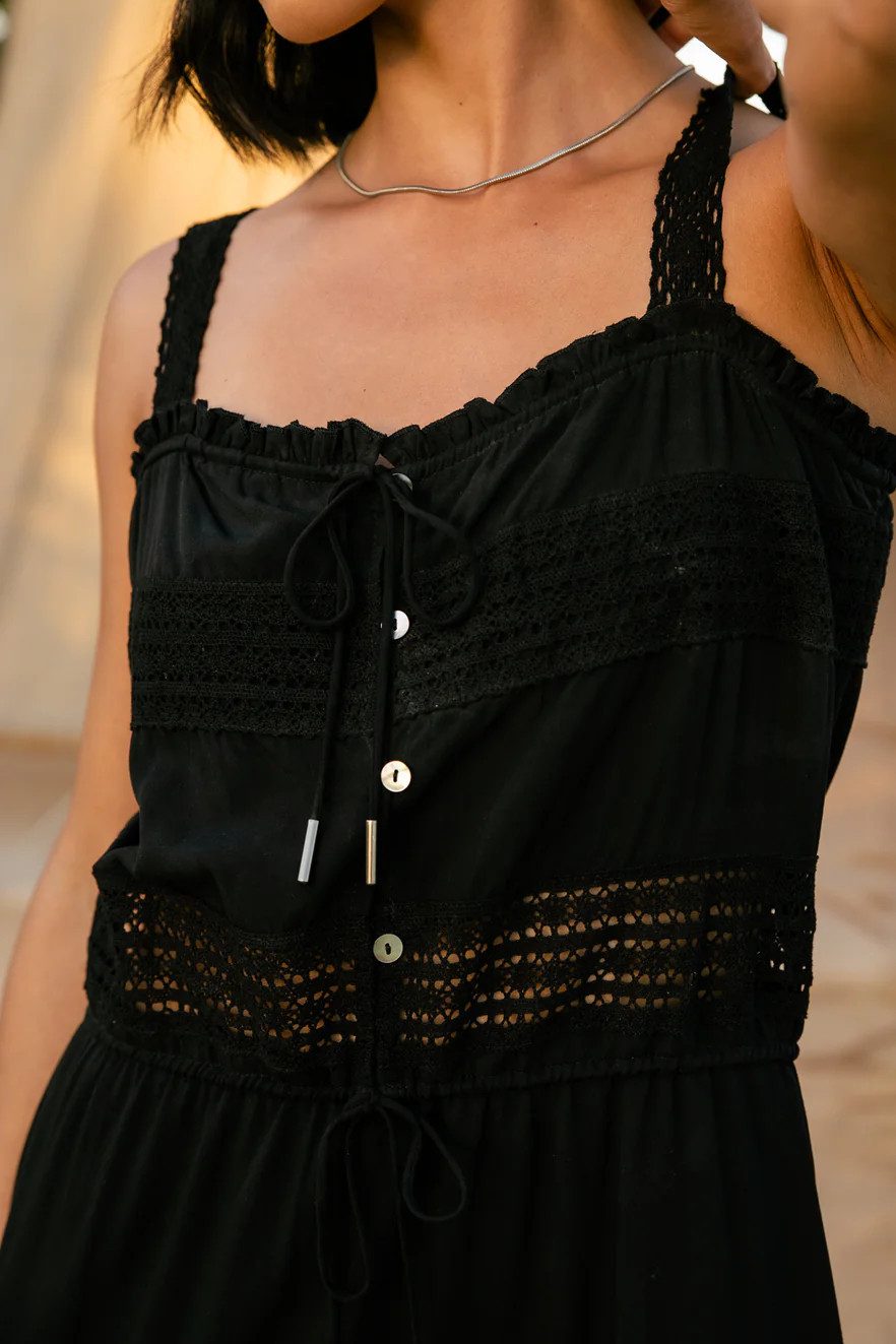 Freeman T. Porter Sommerkleid Reech Plain Kleid - Kleid Damen - Maxikleid - Sommerkleid schwarz