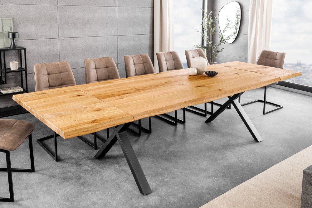 riess-ambiente Esstisch WILD OAK 160-260cm natur/schwarz - Eichenholz, Baumkante, X-Gestell (Einzelartikel, 1-St), Massive Industrial-Tafel für 12 Personen - ideal für Wohn- & Esszimmer