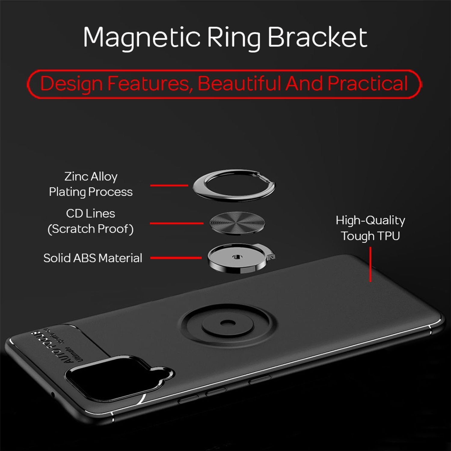 Nalia Smartphone-Hülle Samsung Galaxy A42 5G 16,8 cm (6,6 Zoll), Matte Ring Silikon Hülle / 360 Grad Ring / Standfunktion / Rutschfest