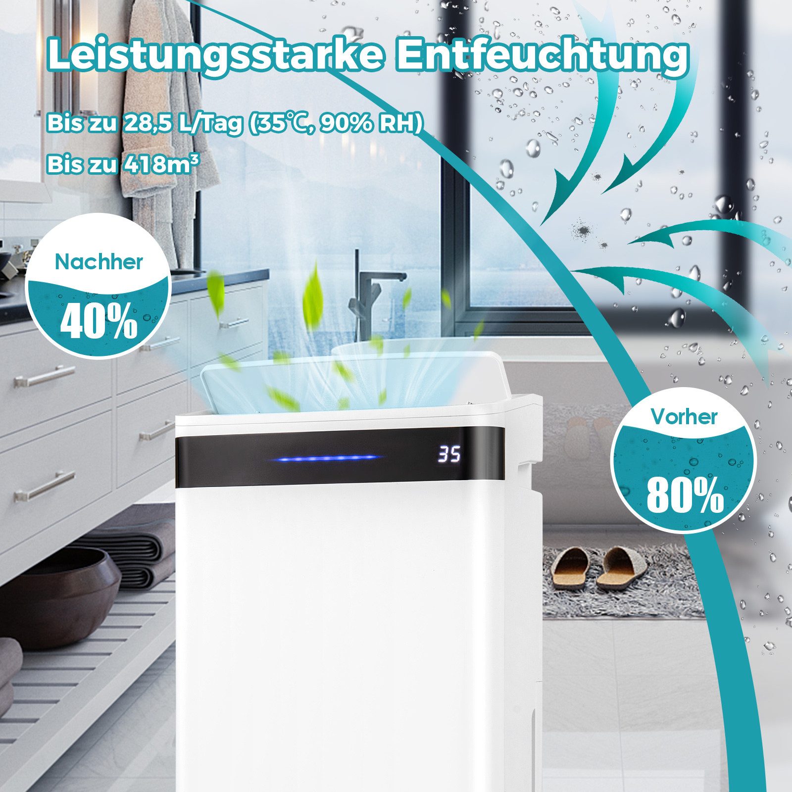 COSTWAY Luftentfeuchter, für 105 m³ Räume, Entfeuchtung 28.5 l/Tag, Tank 5. günstig online kaufen