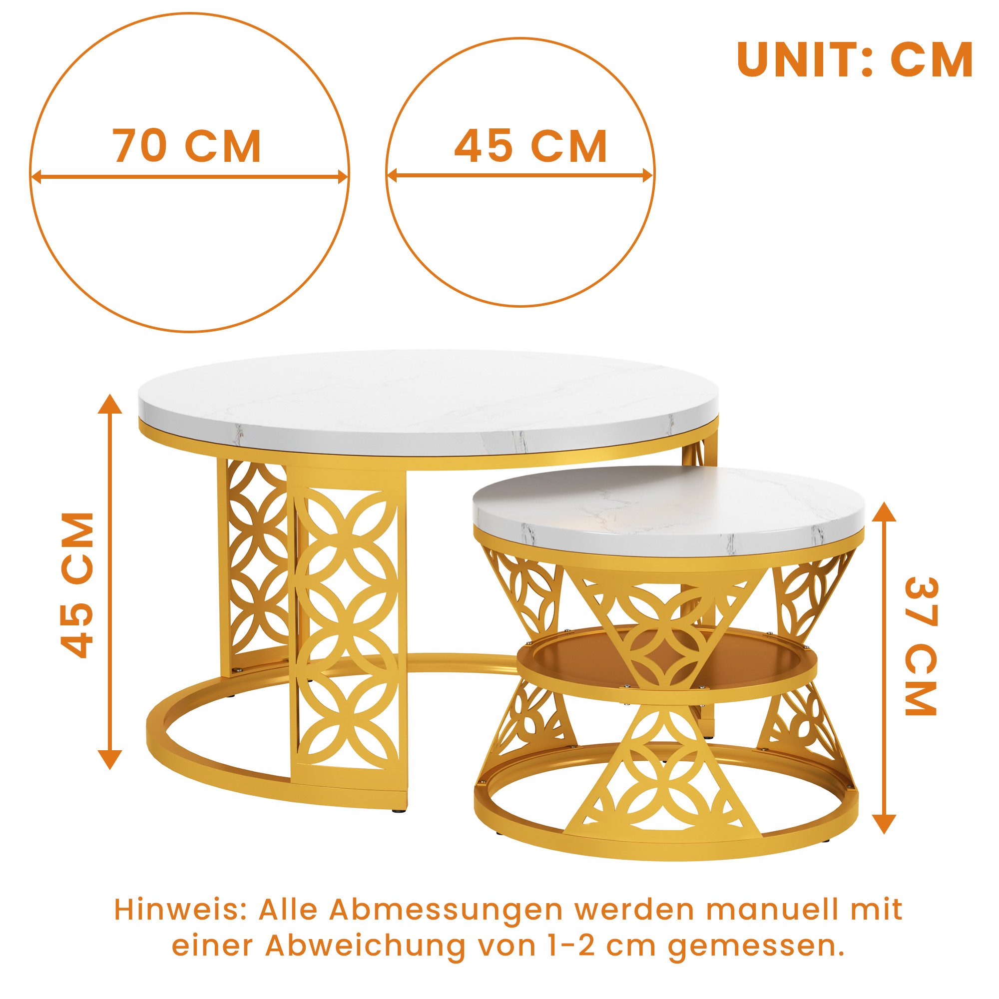 HAUSS SPOLE Couchtisch rund 2er-Satztisch Beistelltisch Sofatisch mit hitzebeständiger Platte (2-St) – Bild 5 von 5