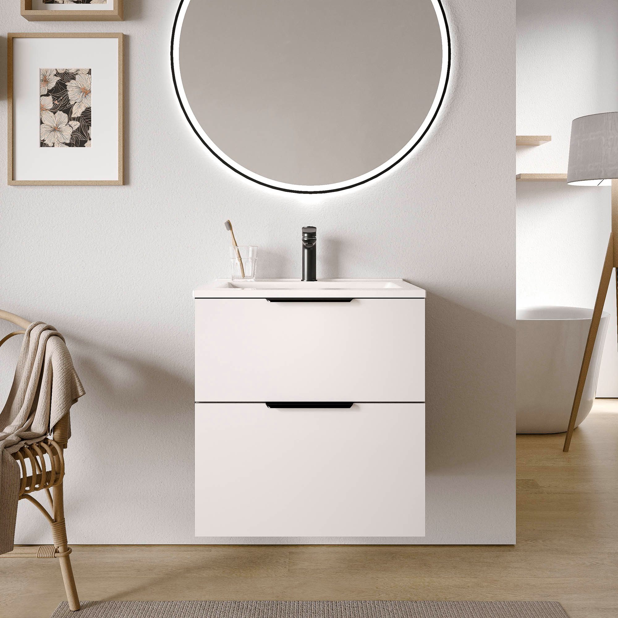 Bernstein Waschtisch-Set TIM 60, (Waschtisch-Set, 2-St., Waschtischunterschrank; Waschbecken), Waschbecken; Mit 1 Hahnloch; Mit Überlauf; Soft-Close