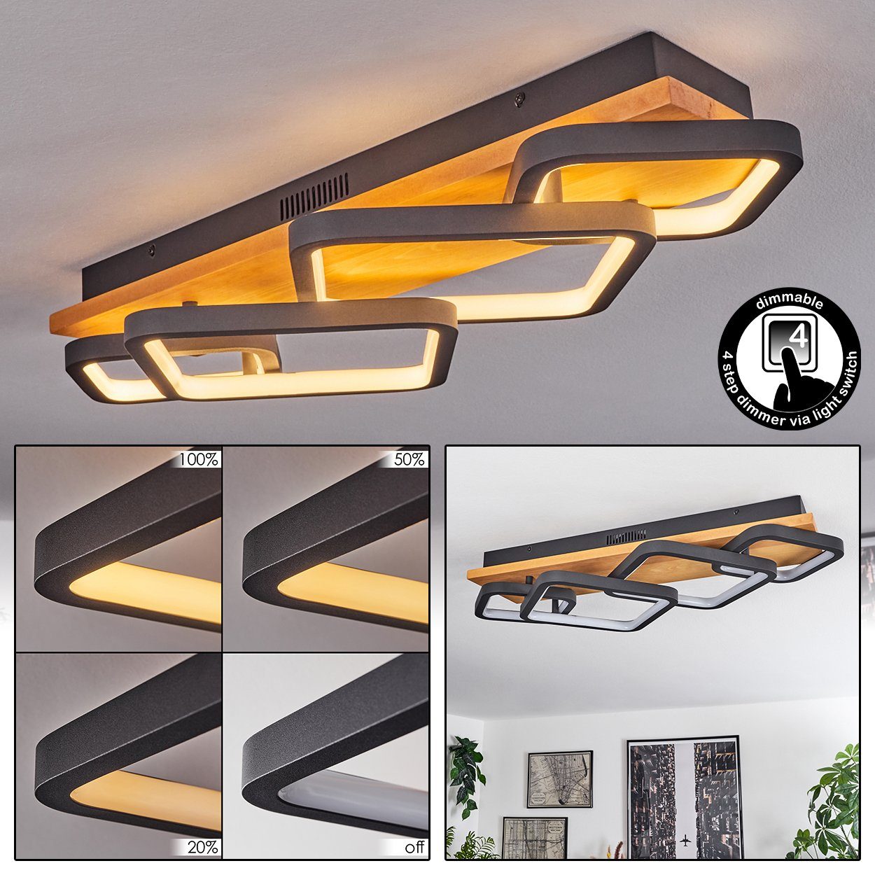 hofstein Deckenleuchte »Palermo« moderne Deckenlampe aus Metall/Holz