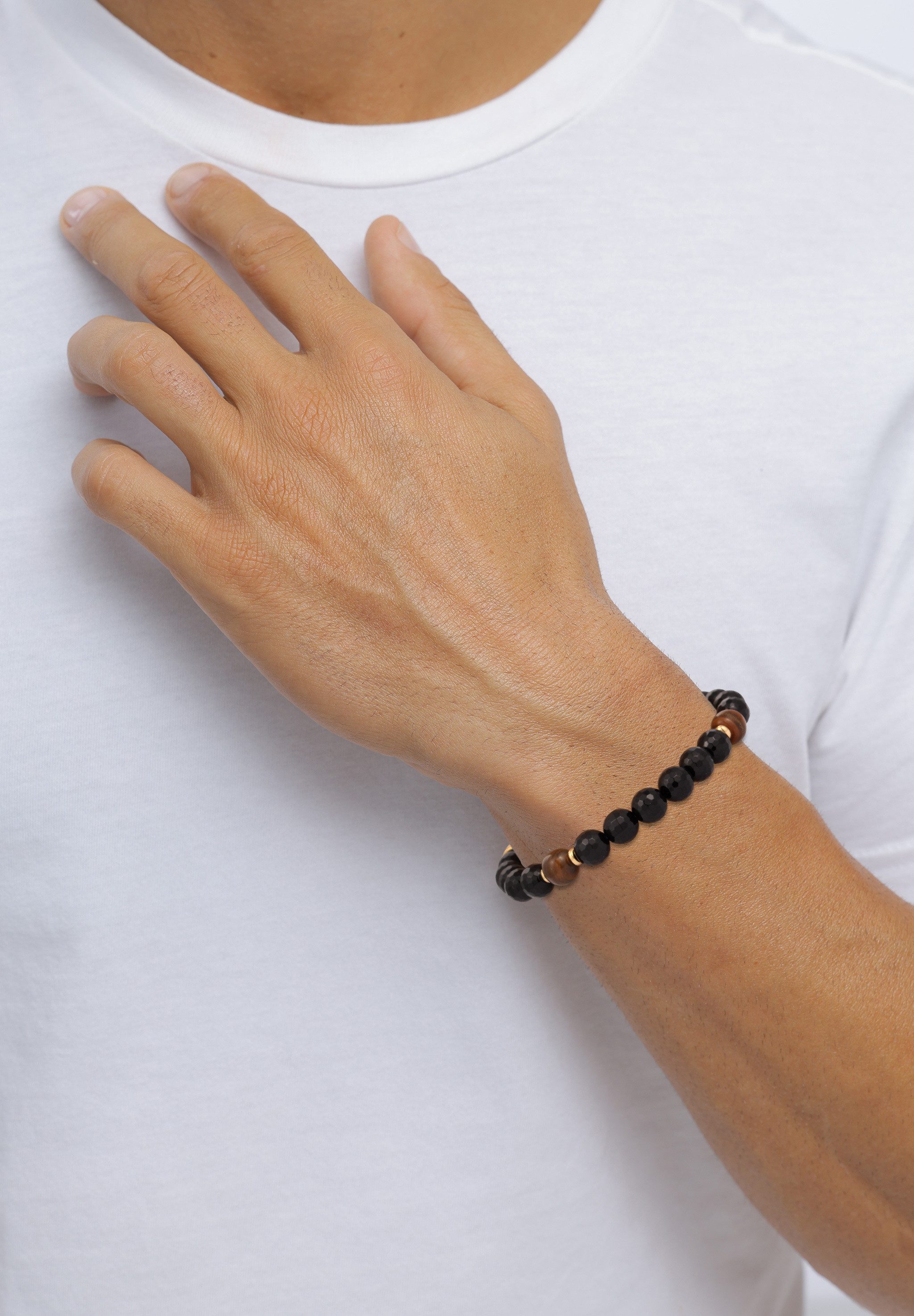 Kuzzoi Bead-Armband-Set Onyx Tigerauge Perlen 925 Sterling Silber vergoldet