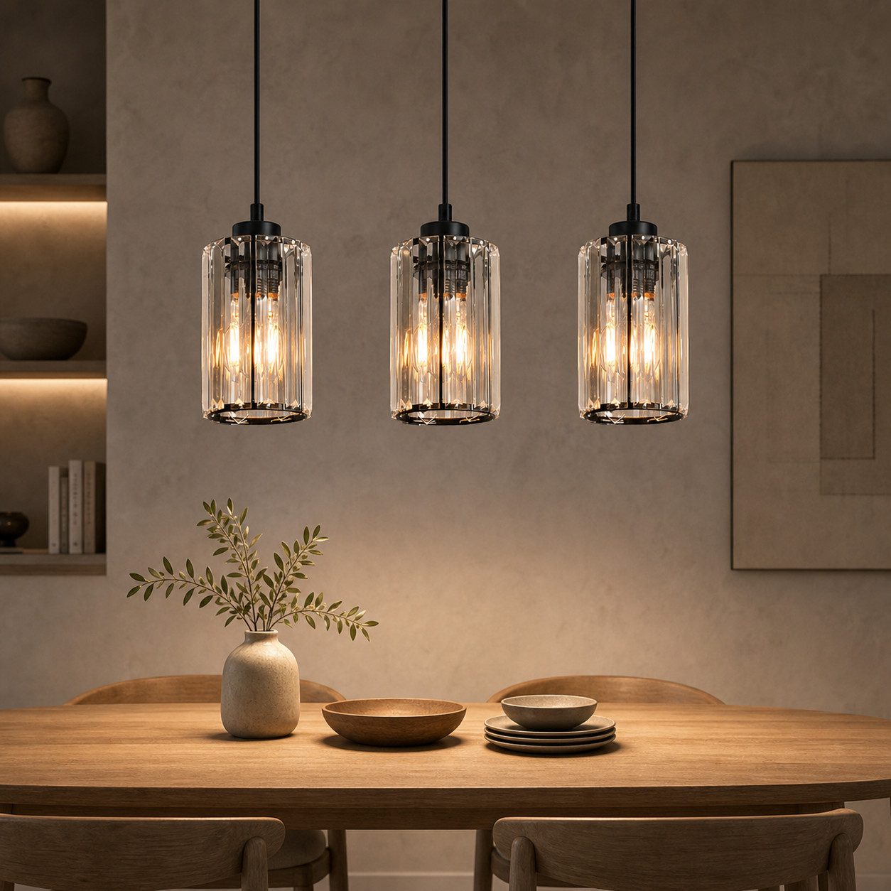 Nettlife Pendelleuchte Kristall Esstisch Schwarz Modern 1/3/4 Flammig E27 Hängeleuchte, LED wechselbar, Esszimmerlampe für Wohnzimmer Schlafzimmer Küche