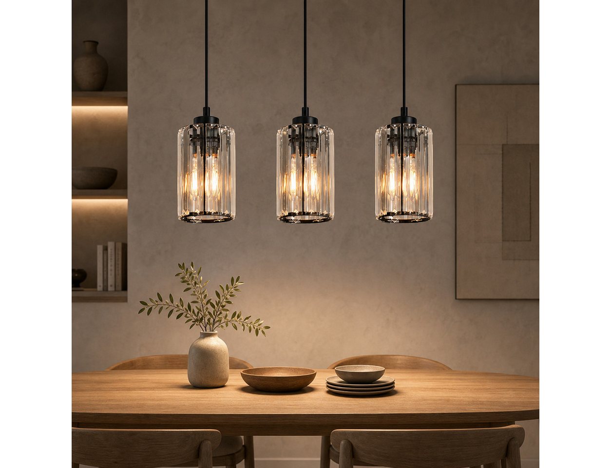 Nettlife Pendelleuchte Kristall Esstisch Schwarz Modern 1/3/4 Flammig E27 Hängeleuchte, LED wechselbar, Esszimmerlampe für Wohnzimmer Schlafzimmer Küche