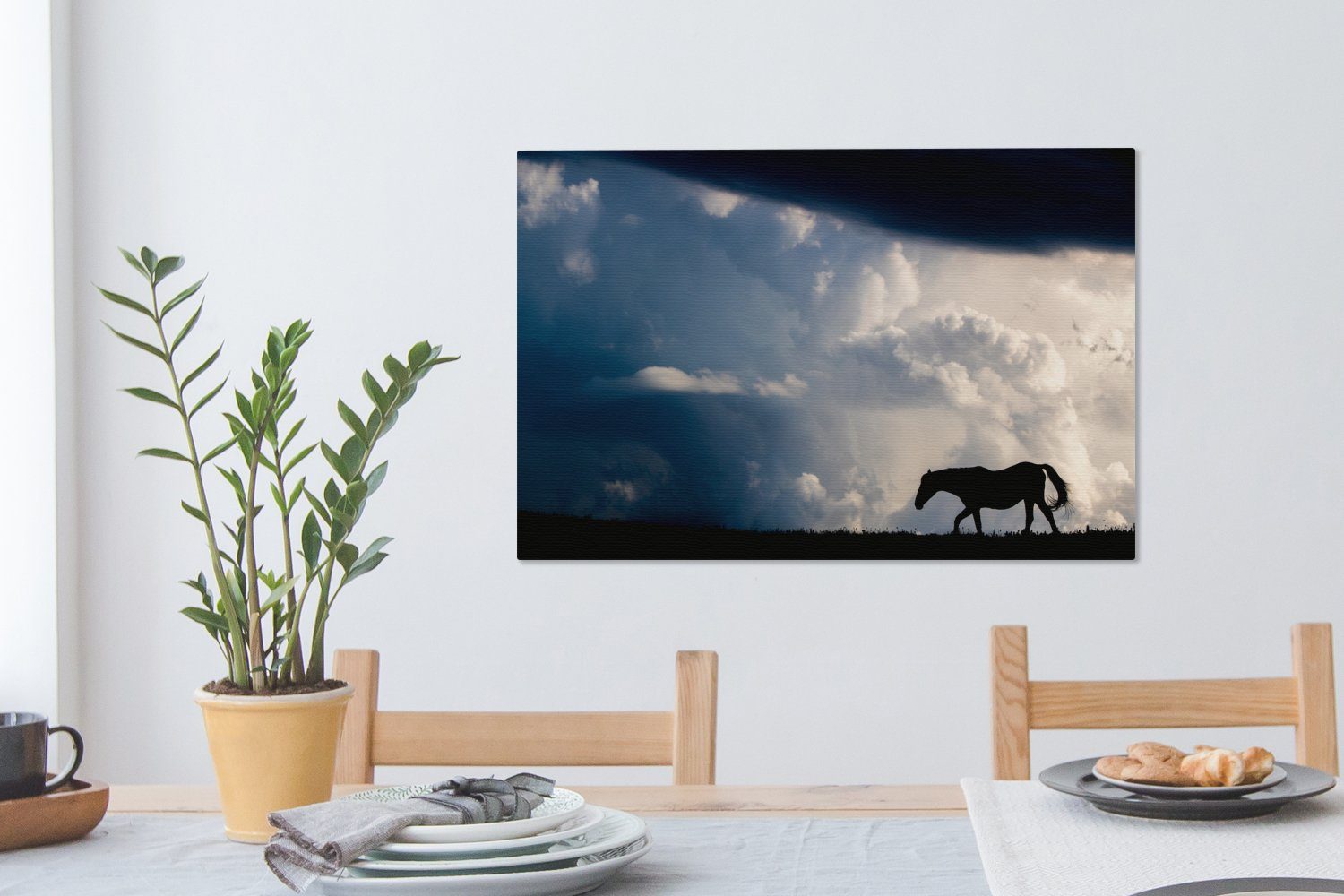 Schatten, Wolken cm für St), Pferd OneMillionCanvasses® Schlafzimmer, - - Bilder Leinwand 90x60 (1 Wohnzimmer Leinwandbild