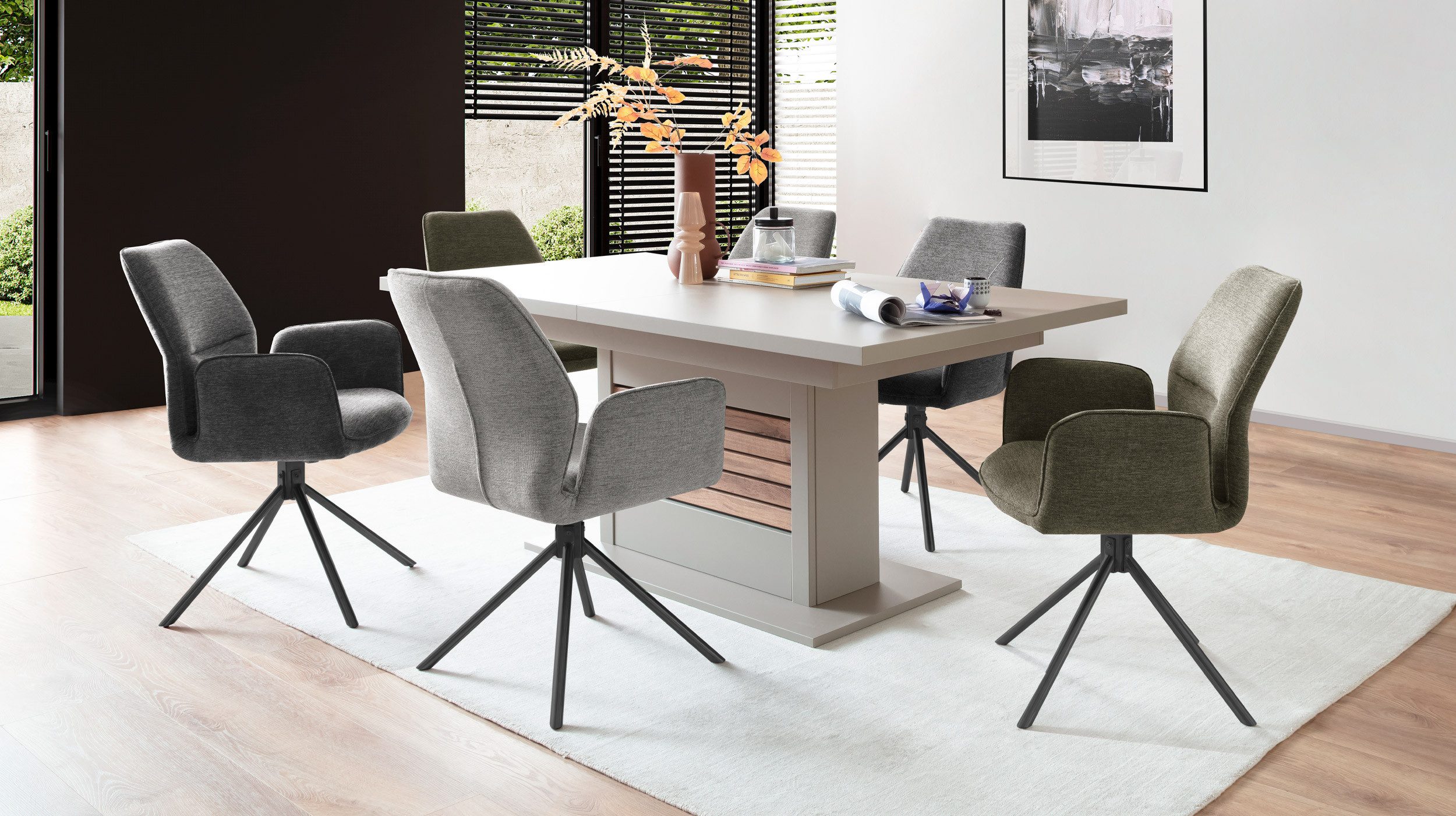 Massivart® Polsterstuhl mit Armlehnen / Stoffbezug Chenille-Optik / drehbar günstig online kaufen