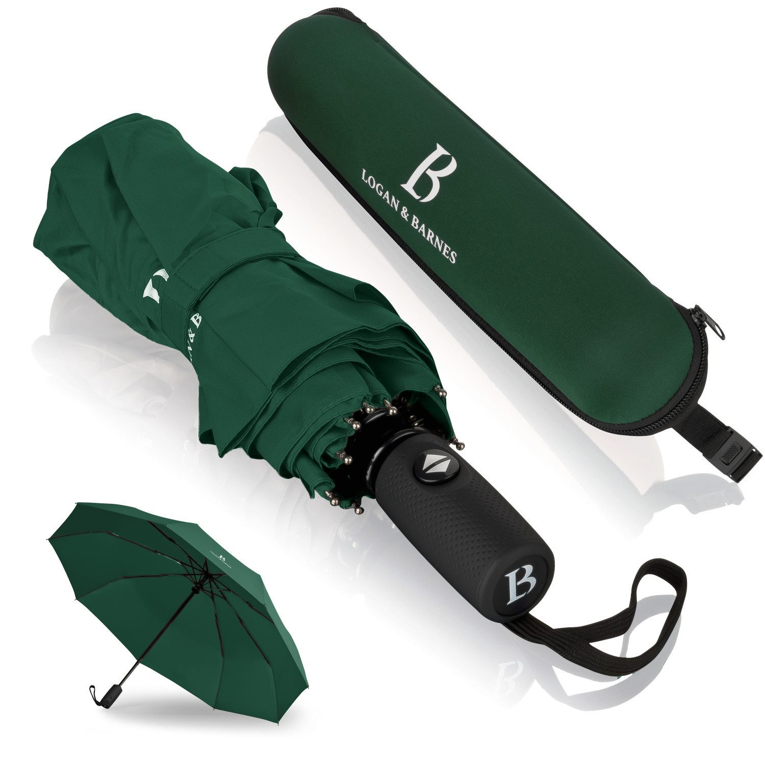 Logan & Barnes Taschenregenschirm Boston, Sturmfest bis 140 km/h