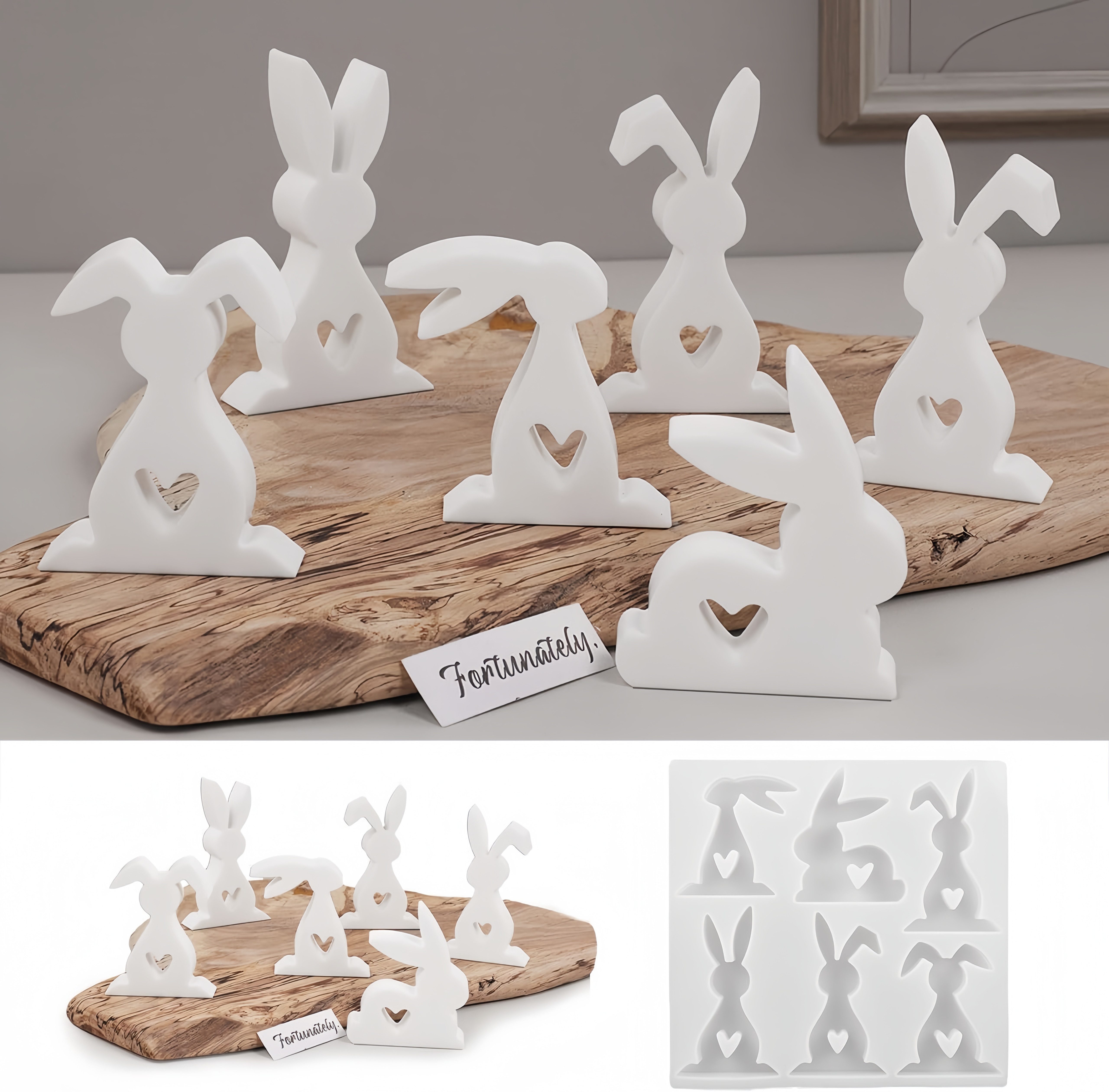 FOUORTUNATE-BEE Silikonform 6-fache Herzhasen-Silikonform für Osterdekorationen, Kreative DIY-Form für liebevolle Osterbasteleien