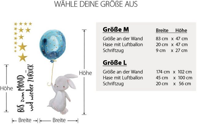 little DECO Wandtattoo »Little Deco Wandtattoo Bis zum Mond & Hase mit Luftballon«-Otto