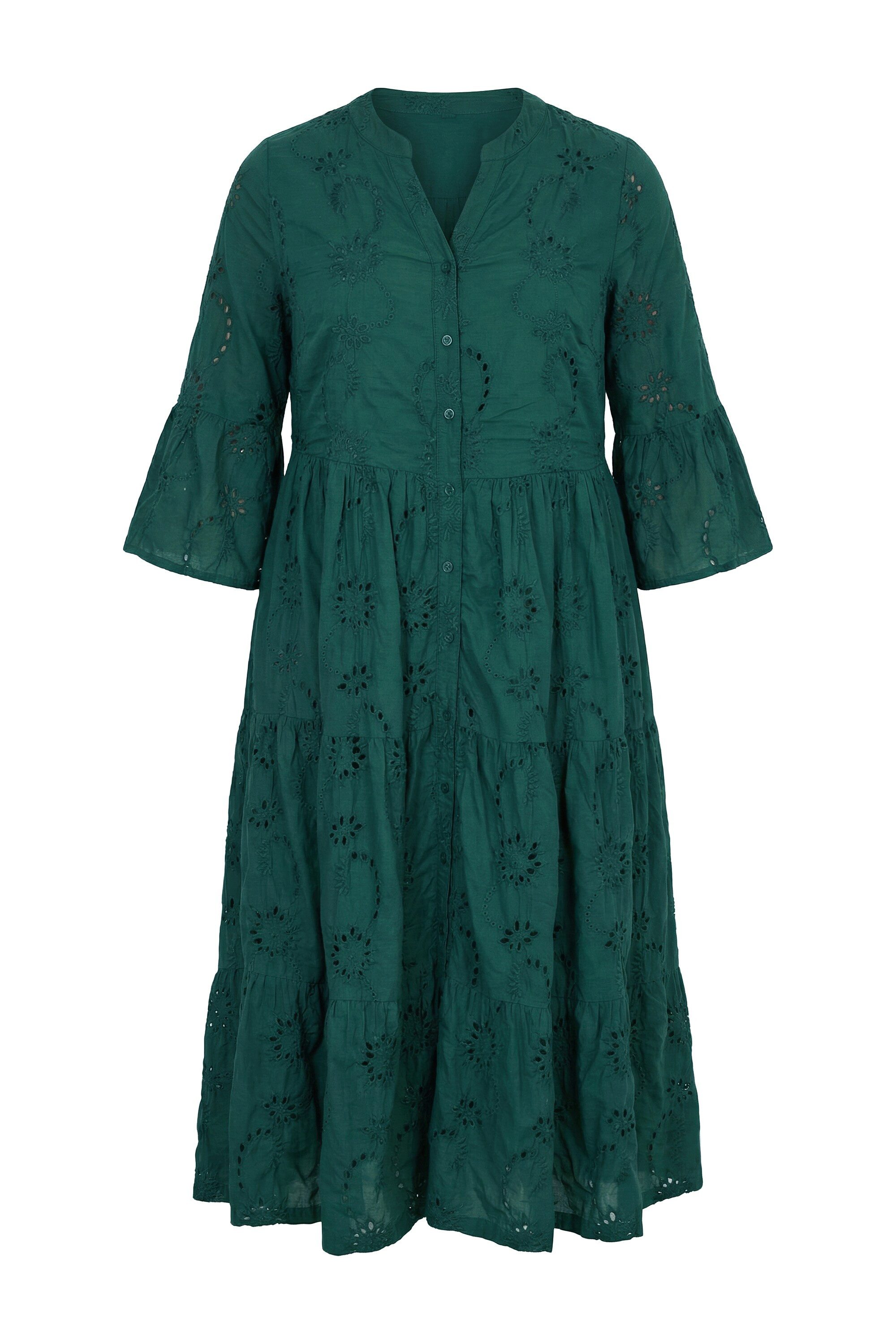 Studio Untold Maxikleid Midikleid Lochstickerei Volants 3/4-Ärmel günstig online kaufen