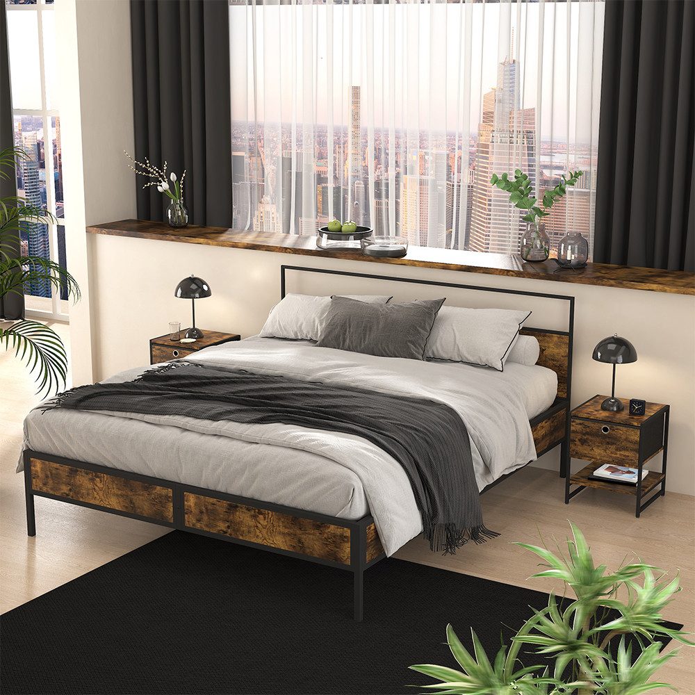 Vicco Nachtschrank Fyrk, Eiche rustikal, 40 x 50 cm 2er-Set (2-St)