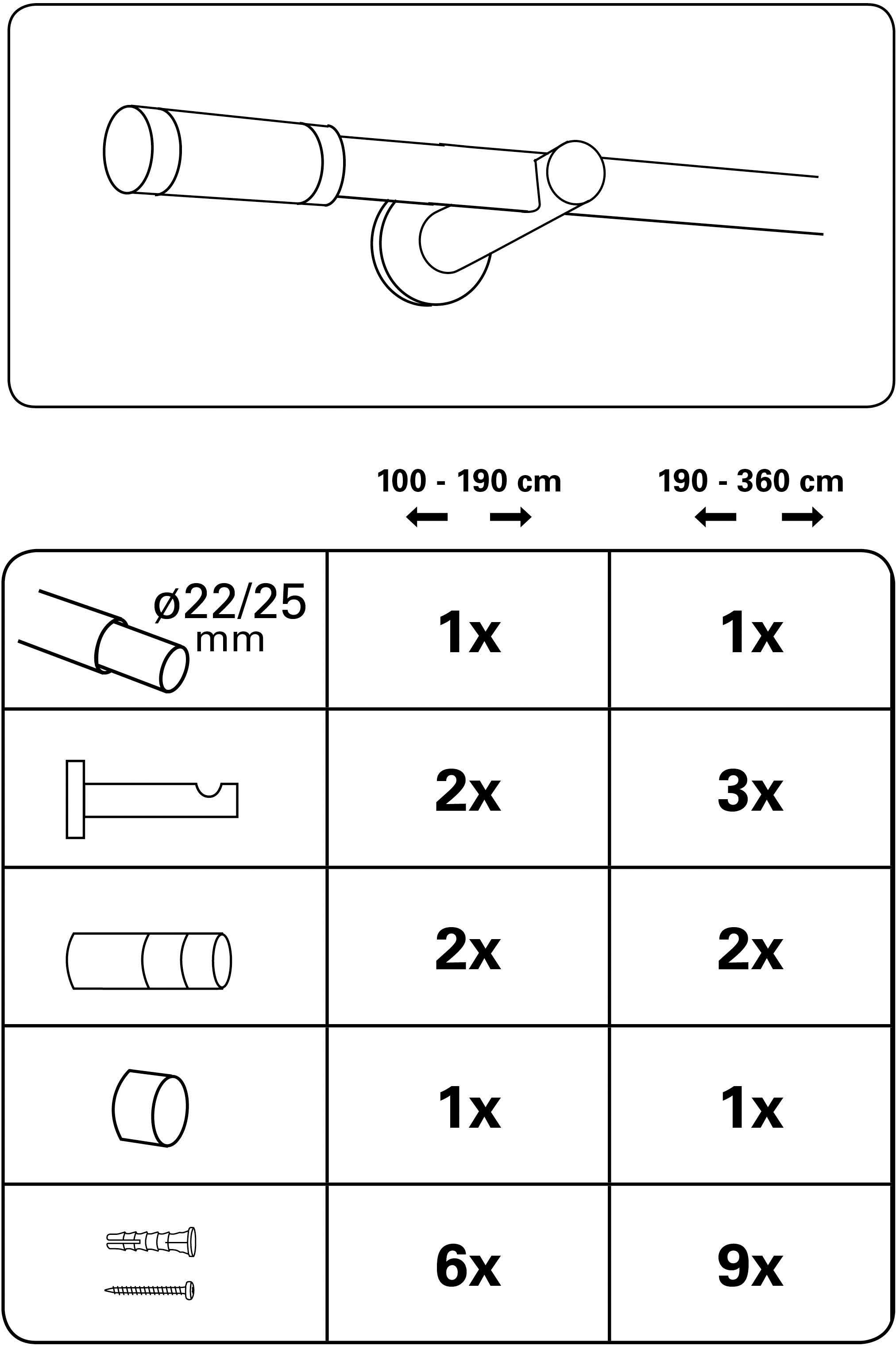 GARDINIA Gardinenstange Set Metall 22/25 mm, Ø 25 mm, 1-läufig, ausziehbar, mit Bohren, verschraubt, Metall, 1-Lauf – Bild 4 von 5