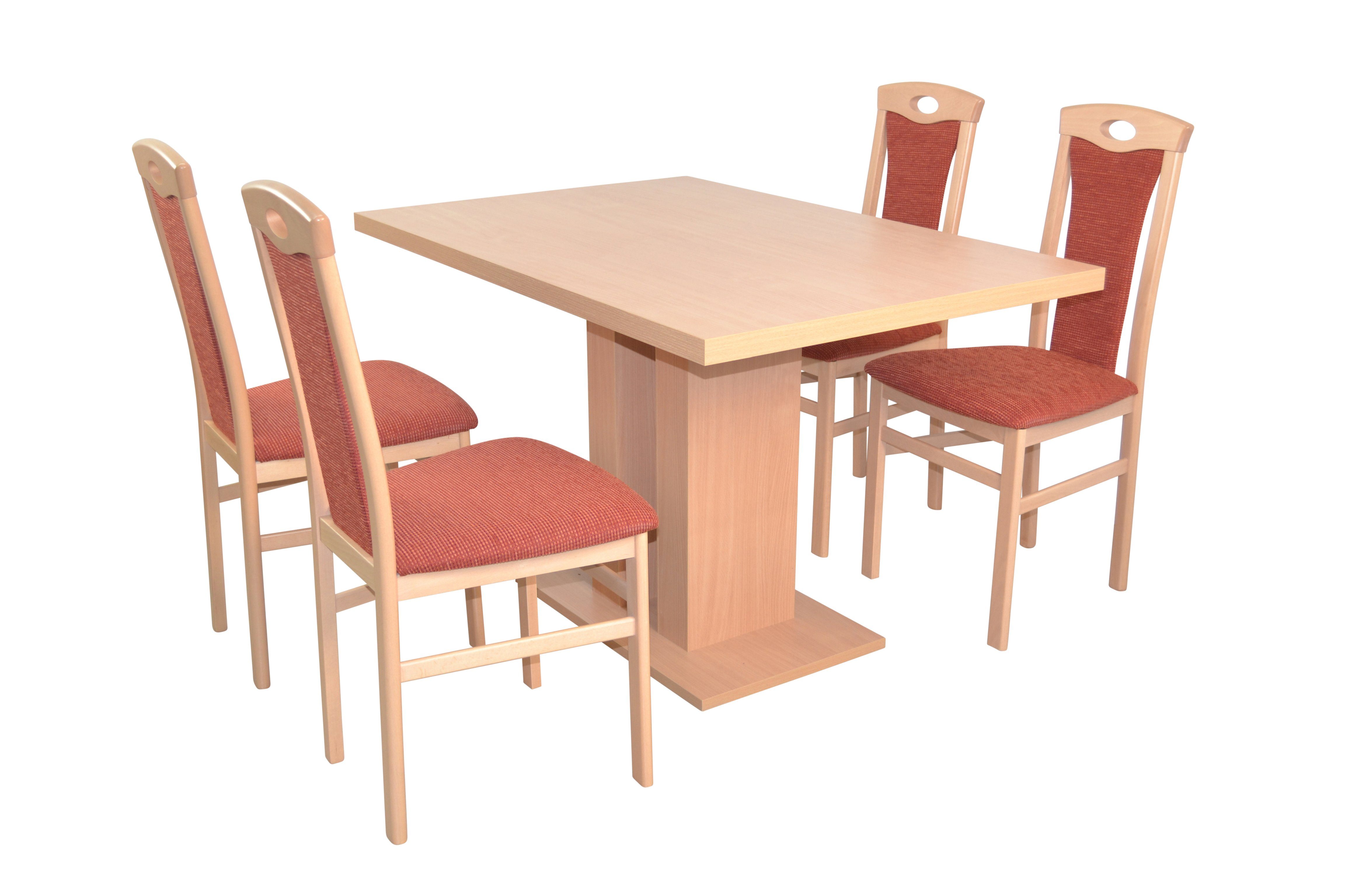 Essgruppe Esstisch, (Spar-Set, moebel-direkt-online aus 1 Tischgruppe, Buche-Nachbildung/terra und bestehend 4 Set) 5teilige Stühlen 5teiliges