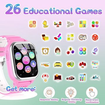 JUBUNRER Smartwatch (SIM Karte), 26 Spiele Telefon Schrittzähler Kalorien SOS für Kinder Jungen Mädchen