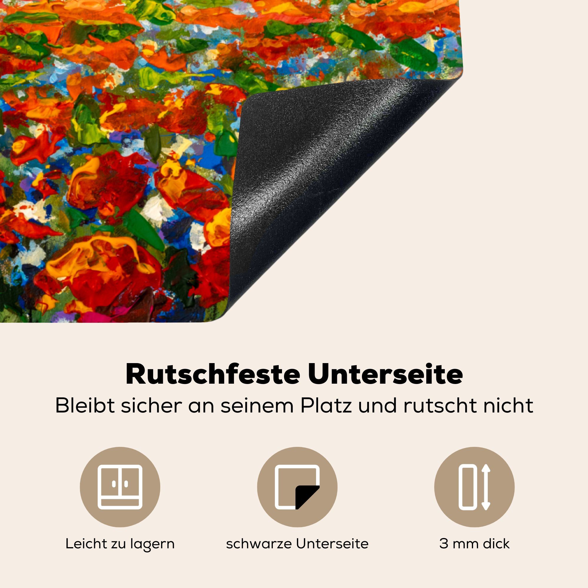 für tlg), - Landschaft, (1 Herdblende-/Abdeckplatte - die Ölfarbe Schutz Vinyl, 81x52 - Blumen küche, cm, MuchoWow Malerei Induktionskochfeld Ceranfeldabdeckung