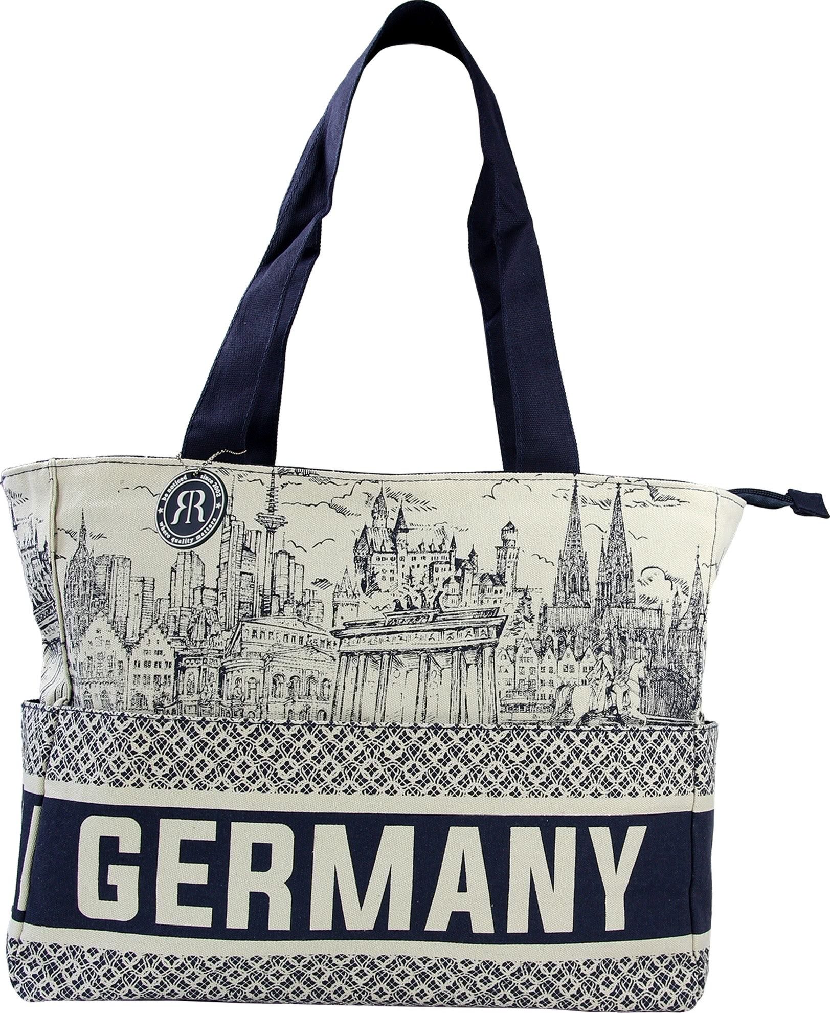 Robin Ruth Schultertasche Robin Ruth Schultertasche Baumwolle (Schultertasche), Damen, Jugend Schultertasche Baumwolle,navy, beige ca. 36cm x ca. 28cm