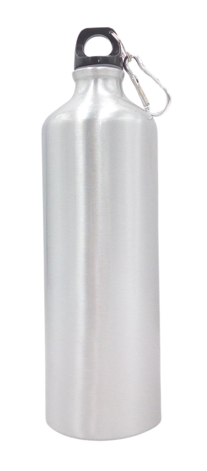 BURI Trinkflasche Sp mit 1Liter Wasserflasche Aluminium silber Trinkflasche 4x Karabiner