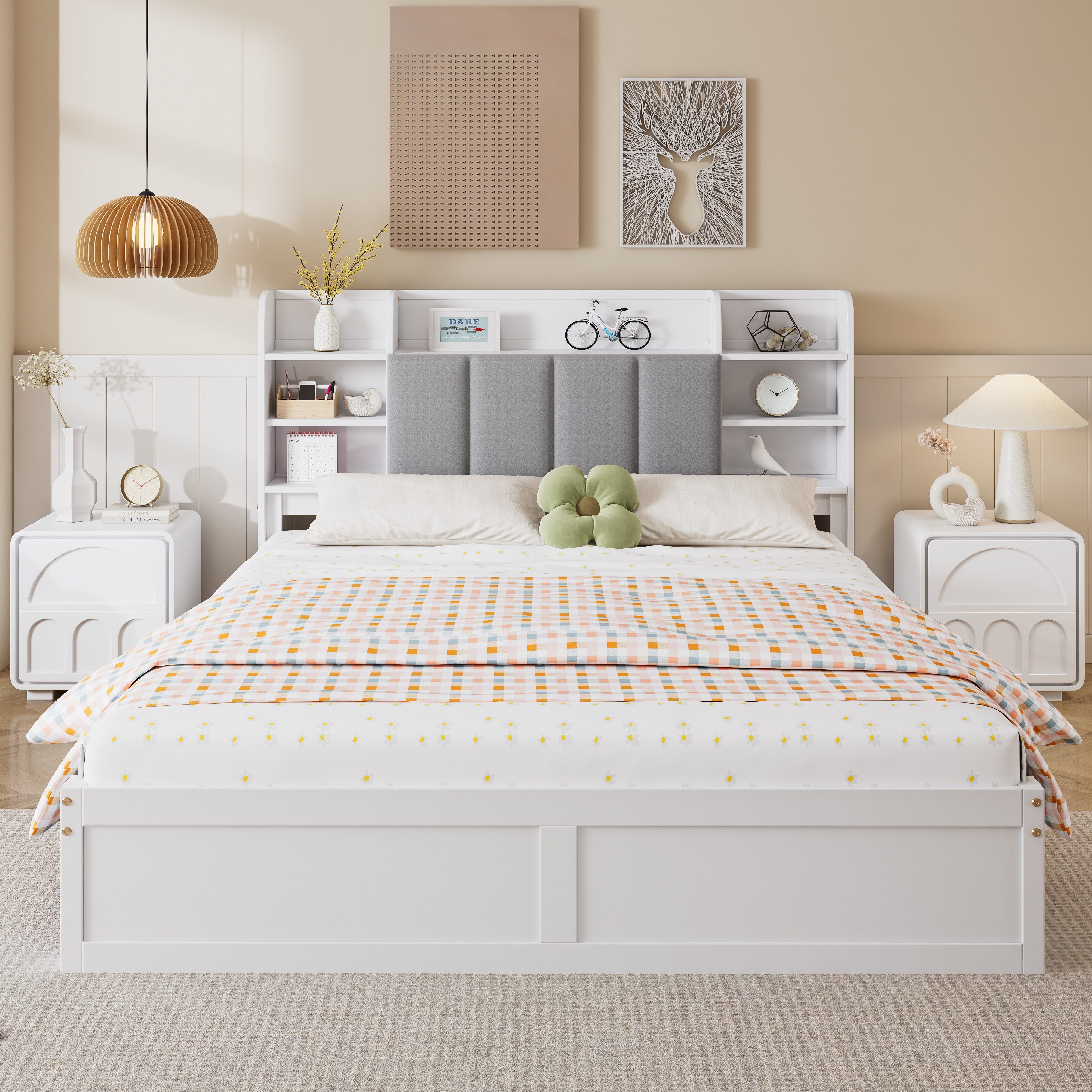 TavilaEcon Stauraumbett Doppelbett, Kopfteil mit offenem Regal, Rahmen aus günstig online kaufen