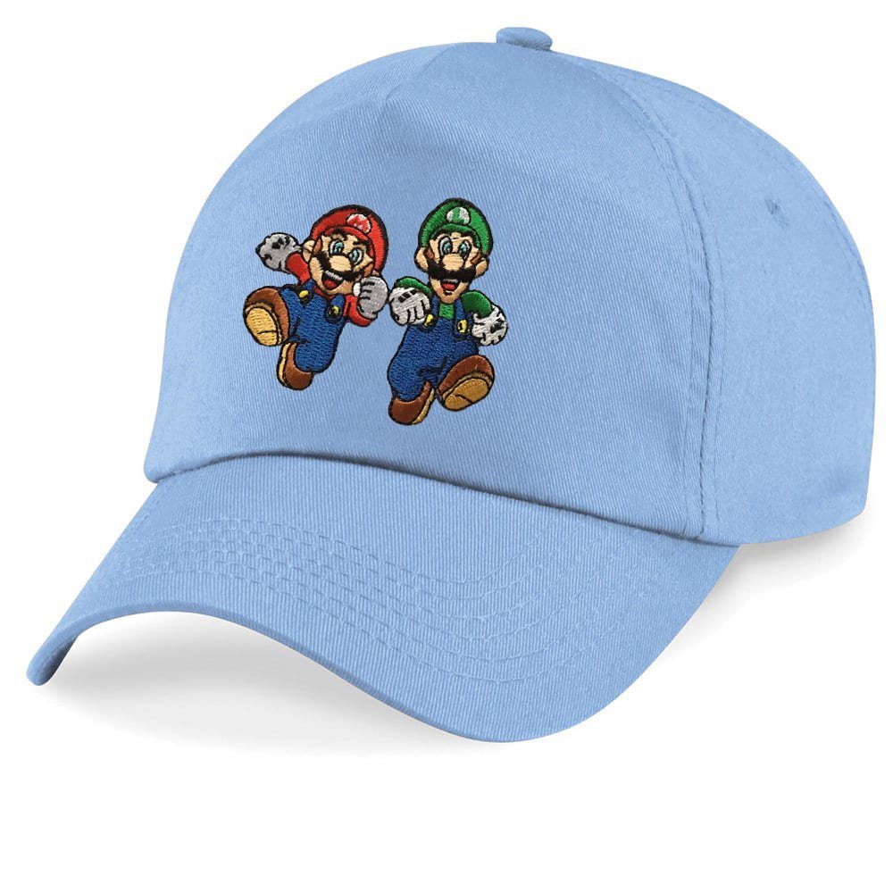 Blondie & Brownie Baseball Cap Kinder Mario und Luigi Stick Patch Super Nintendo One Size Hellblau