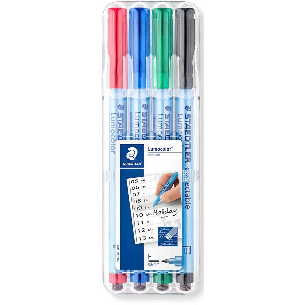 STAEDTLER Folienstift 4 Folienstifte LUMOCOLOR F-Spitze 0,6mm schwarz