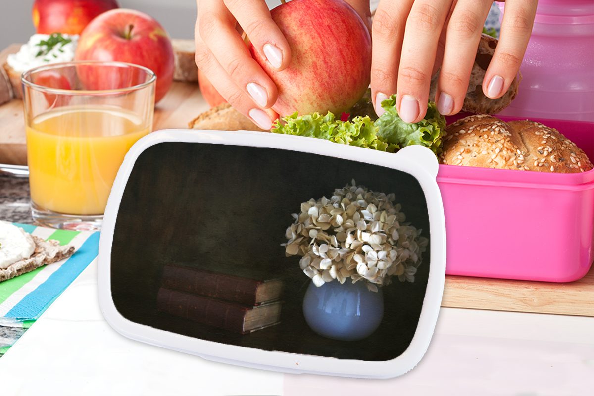 MuchoWow Lunchbox Stilleben Brotbox Kunststoff Kinder, Mädchen, - Kunststoff, Hortensie rosa Brotdose (2-tlg), - für Erwachsene, Snackbox, Blumen