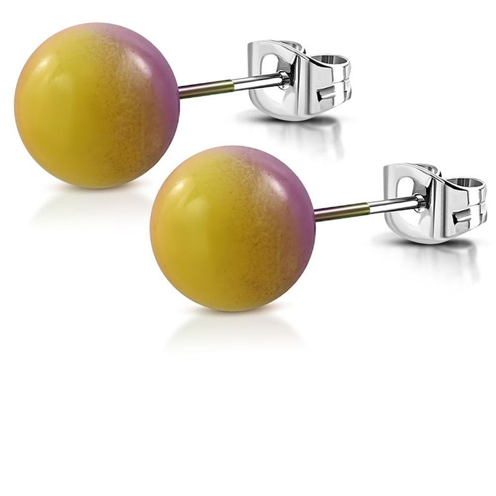 BUNGSA Ohrstecker-Set Ohrstecker Perle mit Farbverlauf Silber aus Edelstahl Damen (1 Paar (2 Stück), 2-tlg), Ohrschmuck Ohrringe gelb-rosa-lila