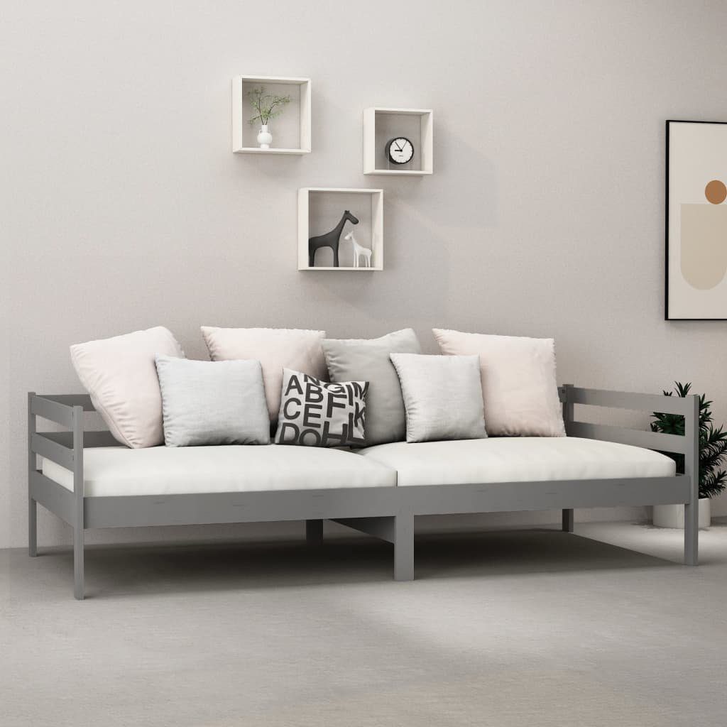 vidaXL Bett Tagesbett mit Matratze 90x200 cm Grau Kiefer Massivholz