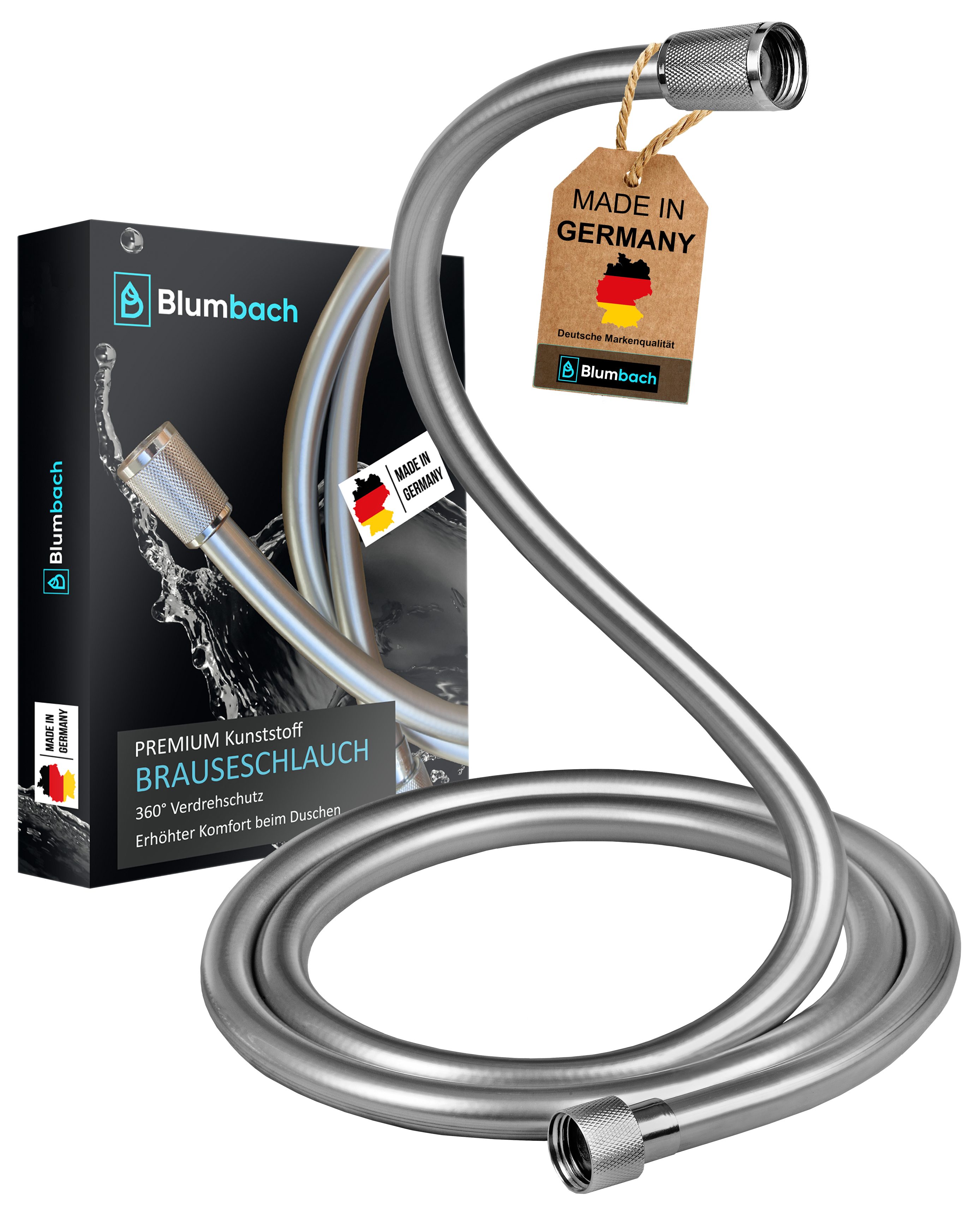 Blumbach Brauseschlauch - Premium Duschschlauch, MADE IN GERMANY- in 3 verschiedenen Длинаn, (MADE IN GERMANY- in 3 verschiedenen Длинаn - Trinkwassergeprüft nach neuester Technik, MADE IN GERMANY), 1/2 Zoll - flexibler und knickfester Duschschlauch