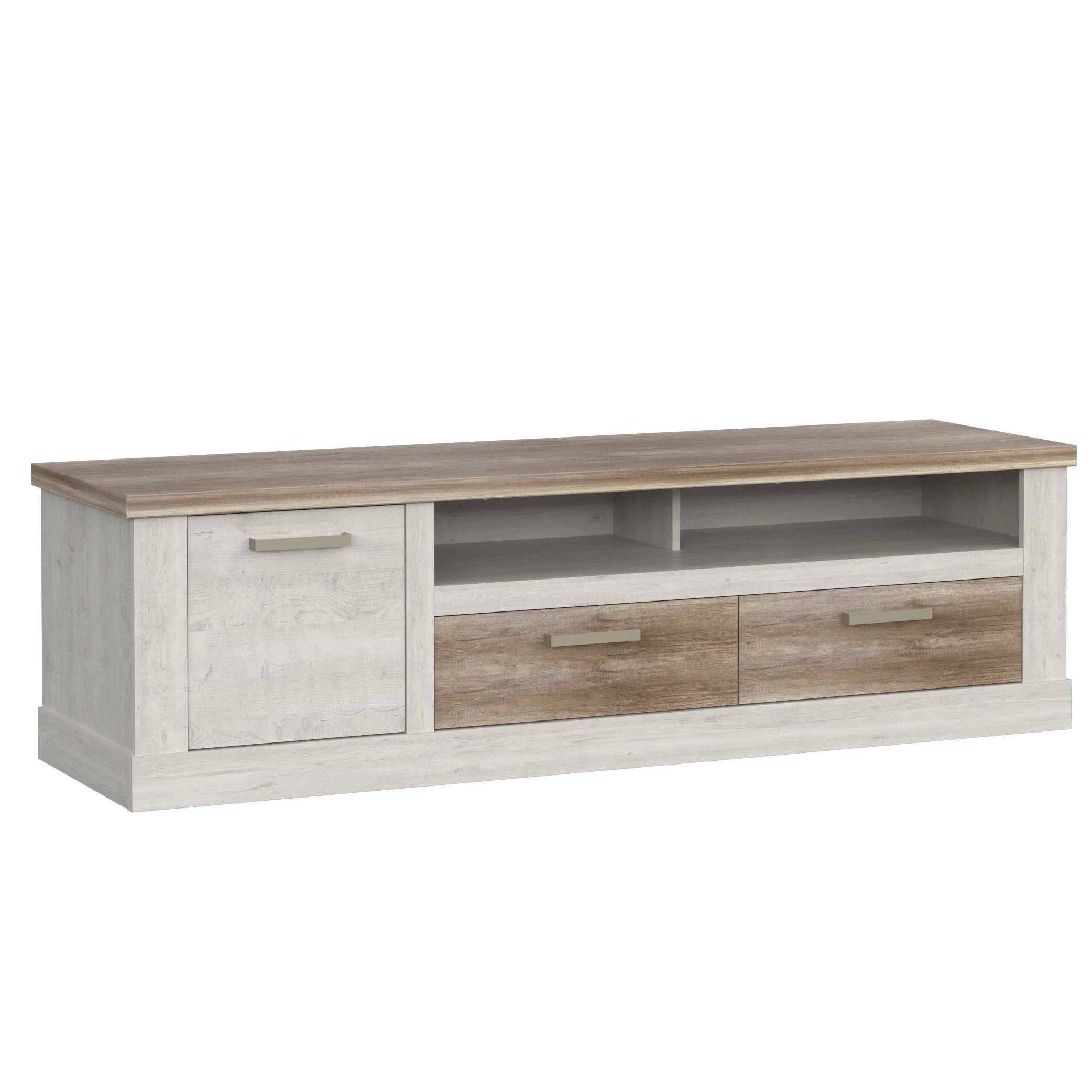Newroom Lowboard Pinie Weiß 179 cm, TV Lowboard Pinie Weiß Modern TV Schrank Fernsehtisch Wohnzimmer