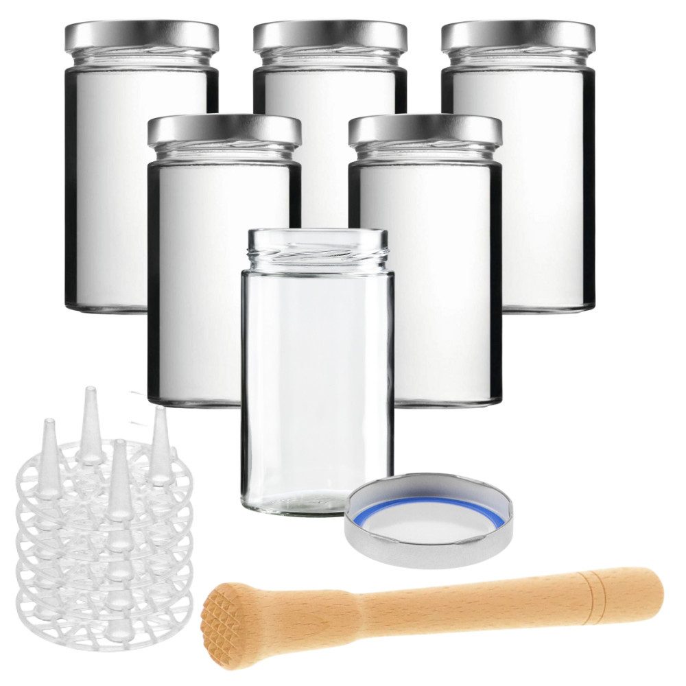 mikken Fermentationsglas Fermentieren Starter Set 6 Fermentiergläser 720 ml, (Start-Set zum Fermentieren mit 6 Стеклоn, 6er Set zum Fementieren), Made in Europe