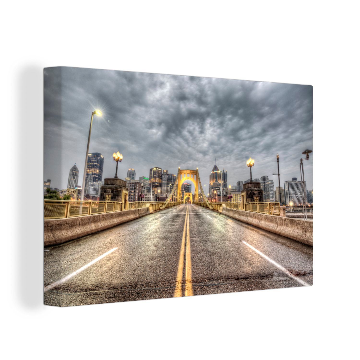 OneMillionCanvasses® Leinwandbild Roberto-Clemente-Brücke in der Nähe von Pittsburgh in den Vereinigten, (1 St), Wandbild Leinwandbilder, Aufhängefertig, Wanddeko, 30x20 cm