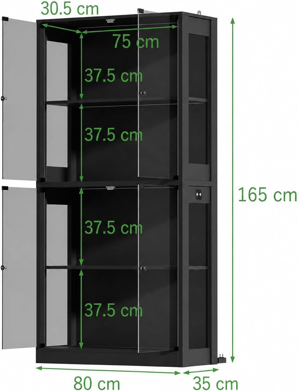 FUFU&GAGA Glasvitrine LED Sammlervitrine 175-200cm hoch, Push-to-Open, Weiß/Schwarz