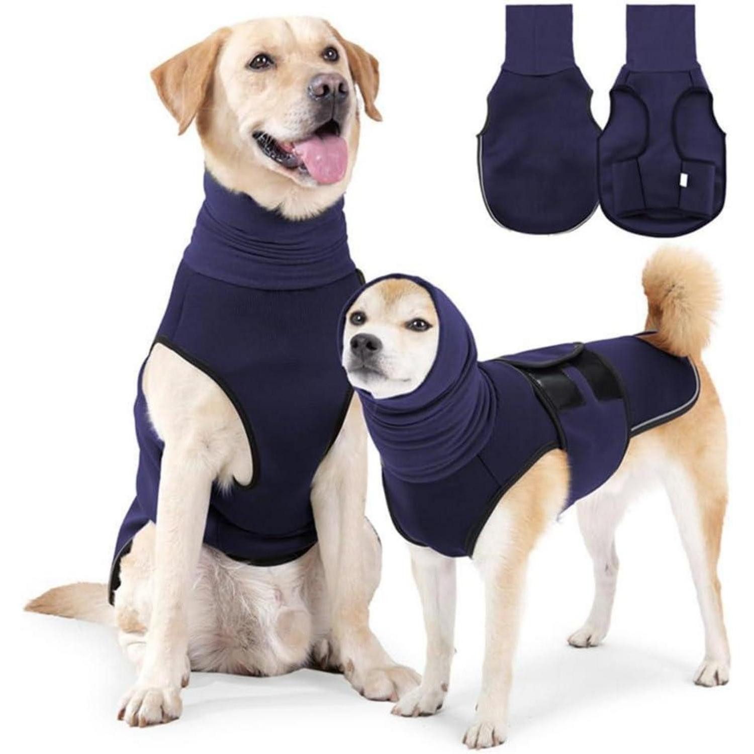 LuxusKollektion Warnweste Hundemantel Beruhigungs Kapuze M Marineblau