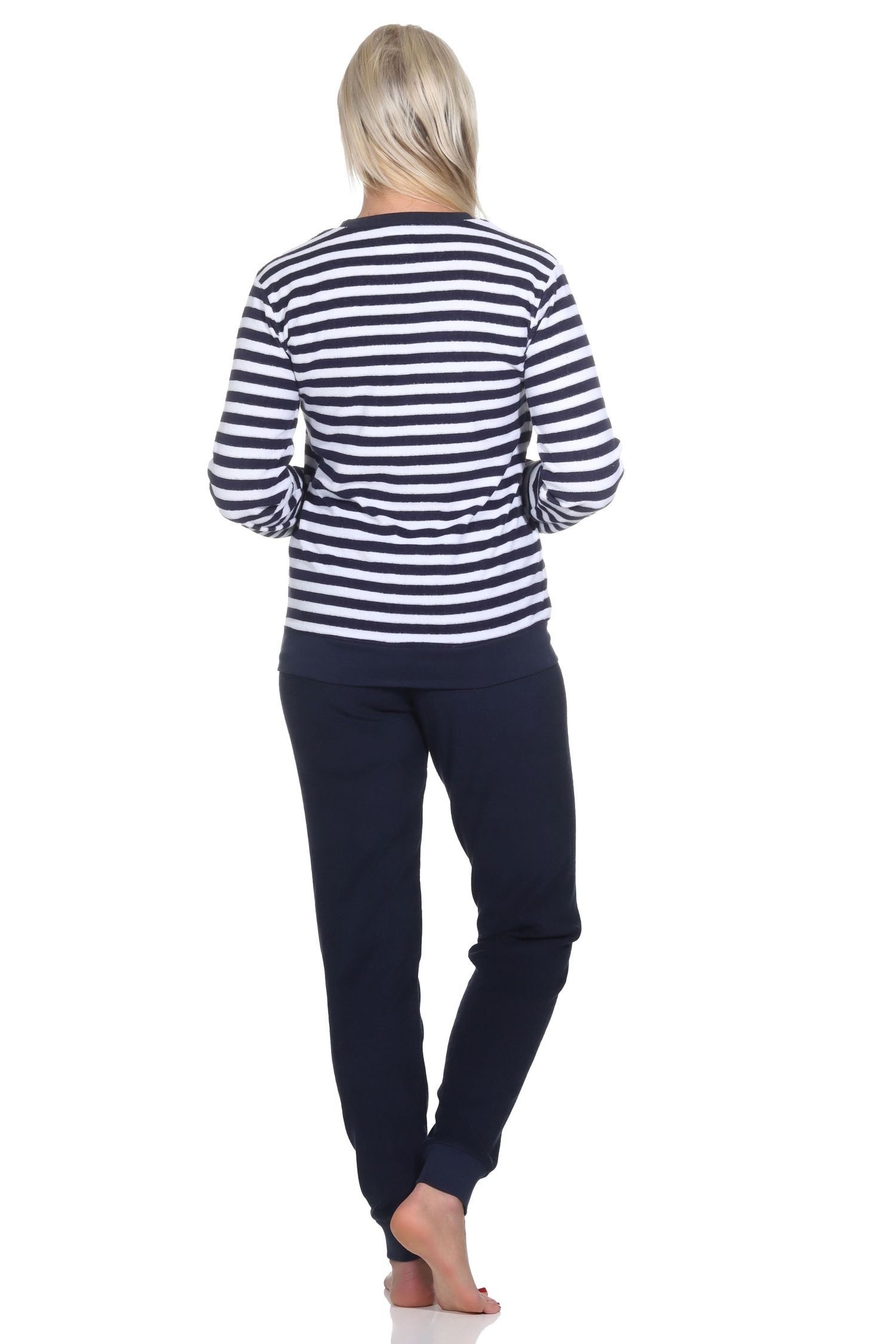 Normann Pyjama Normann Damen Frottee Schlafanzug lang mit Bündchen in Sterne Optik