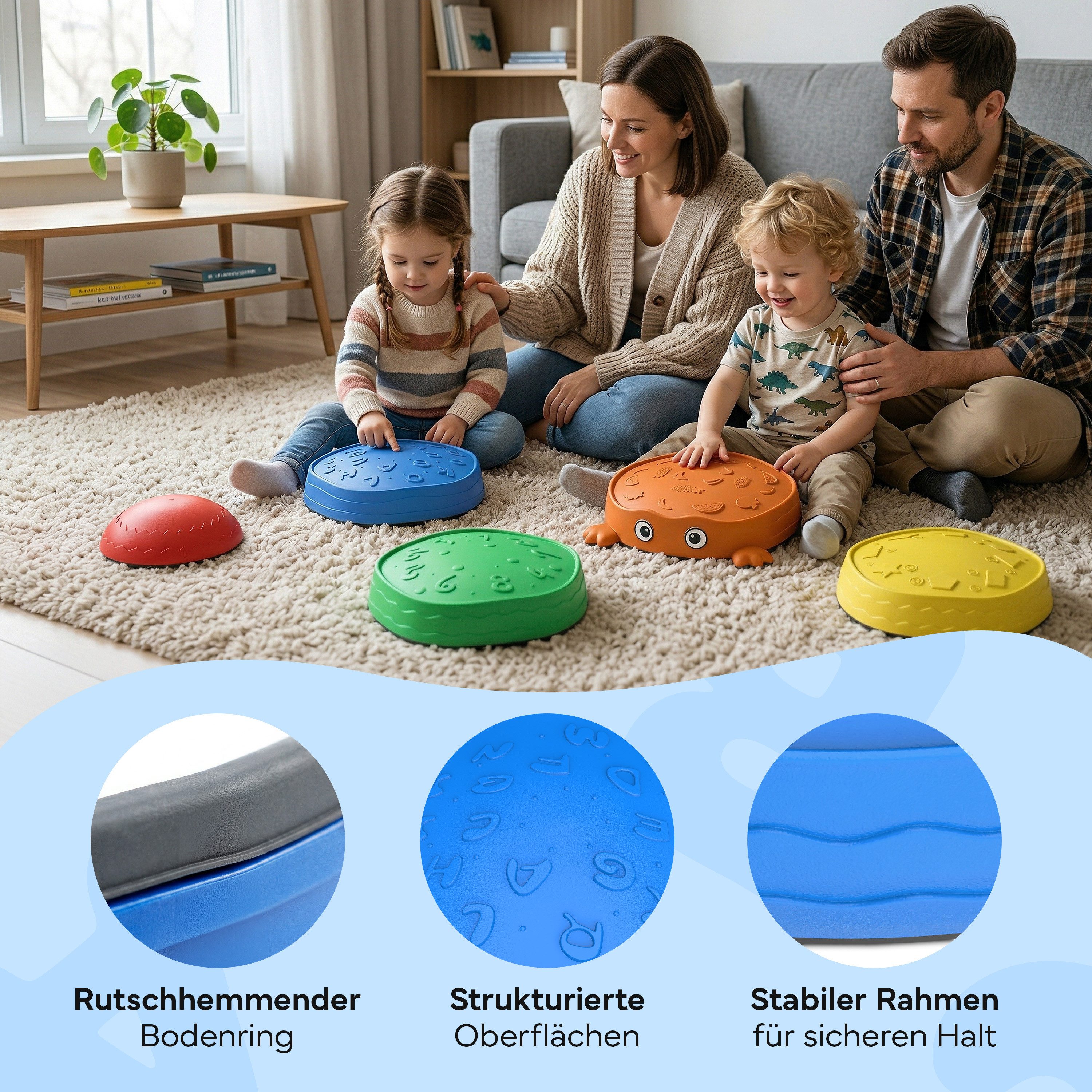 NEOLYMP Stapelspielzeug Kids Balanciersteine für Kinder 5er Set TÜV zertifizierte Stapelsteine, rutschfeste Trittsteine, Motorik Spielzeug für Balance & Koordination