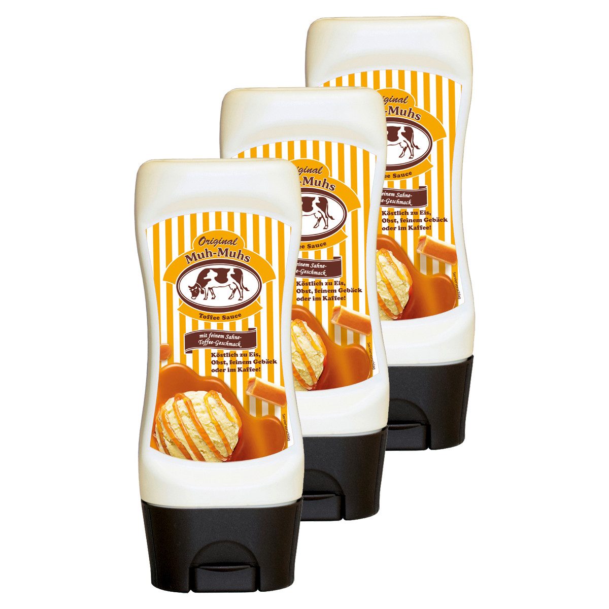 Muh-Muhs Schokoaufstrich, Muh Muhs Original Toffee Sauce in einer Standflasche 150ml 3er Pack