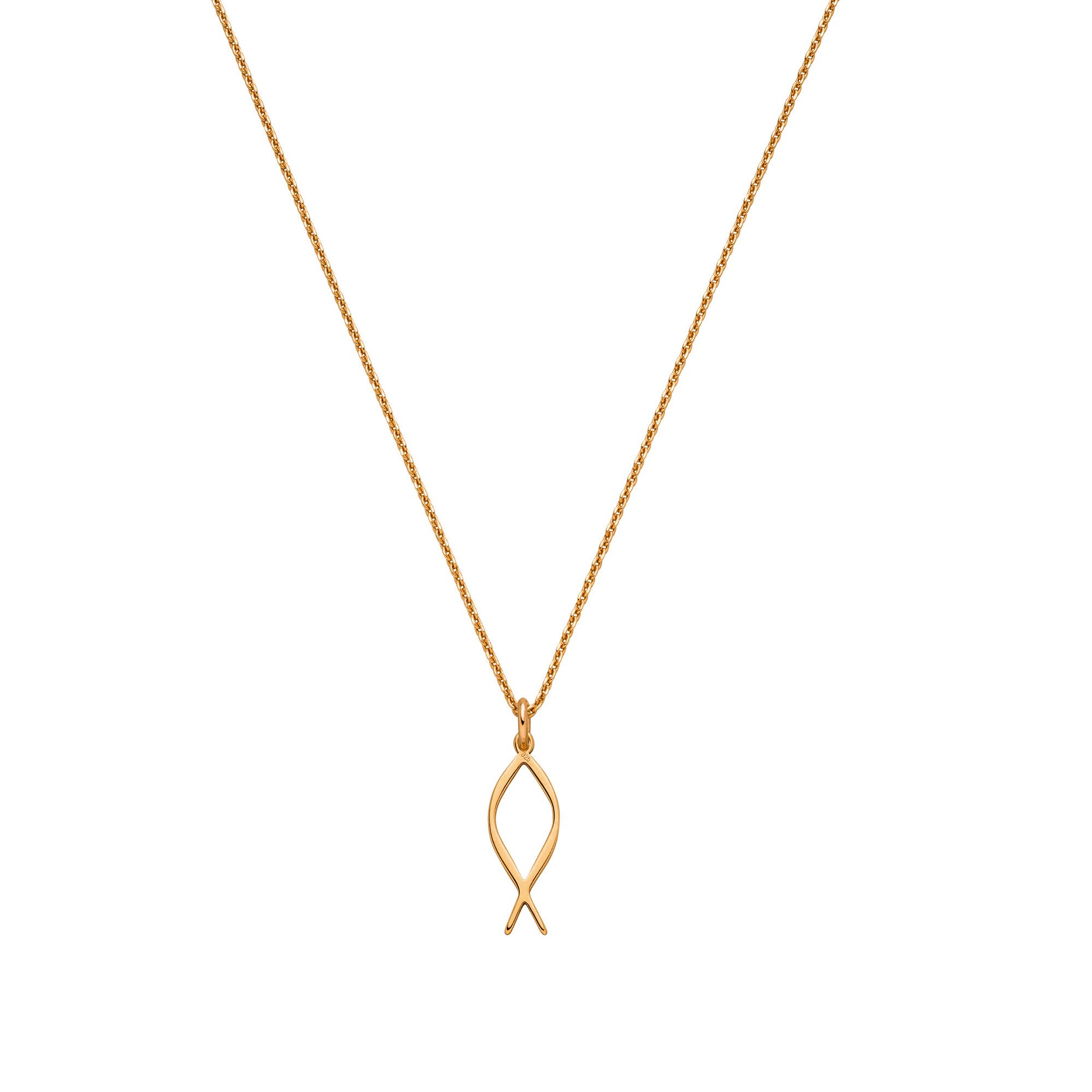 SCHOSCHON Kette mit Anhänger Fisch (Halskette Ichthys, 925 Silber), filigran