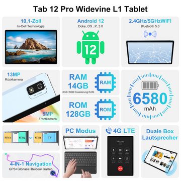 blackview Tab12Pro Tablet (10.1", 128 GB, 4G LTE, FHD Display, 13MP Kamera, Unterstützt PC-Modus, mit Hülle)