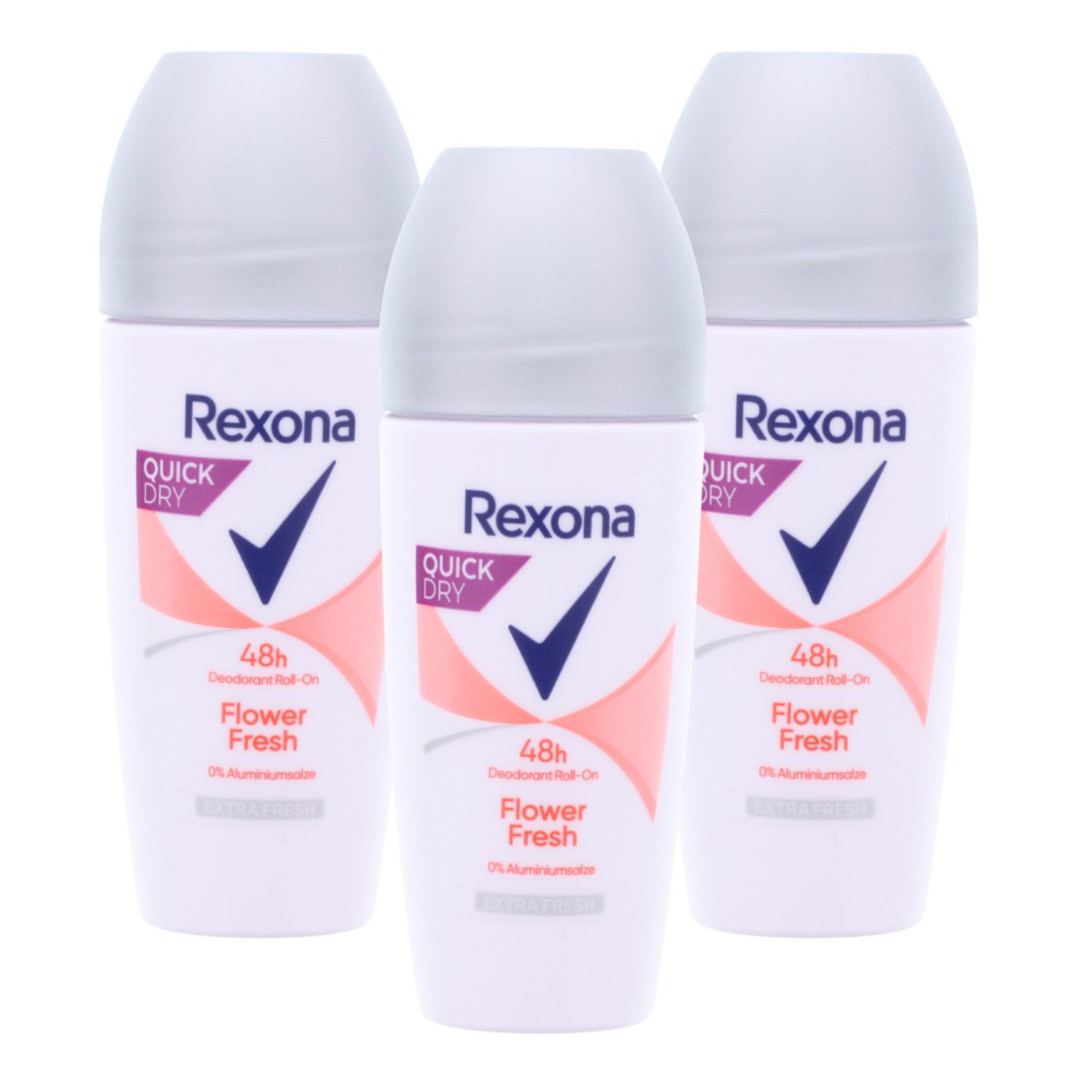Rexona Deo-Roller 3 x Rexona Deo Roll-On Flower Fresh Ohne Aluminium jeweils 50 ml Deo R