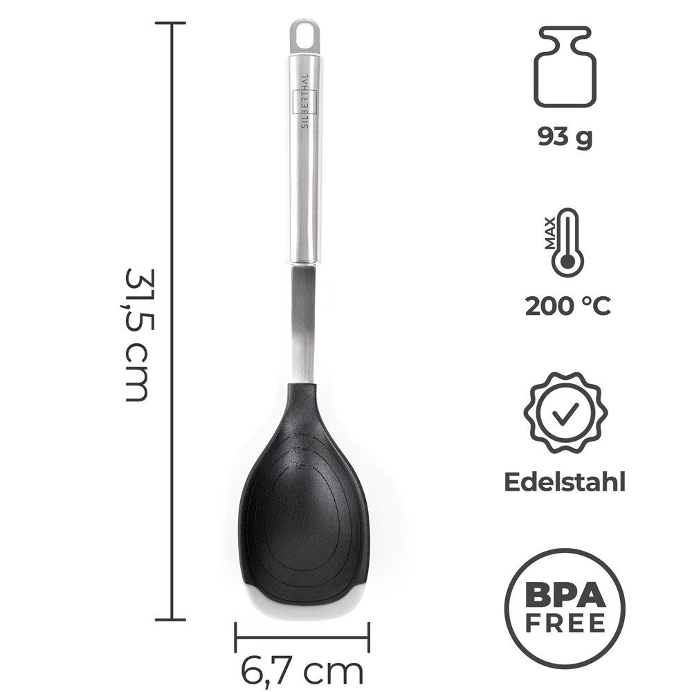 SILBERTHAL Servierlöffel Edelstahl mit Messskala und Silikonlippe