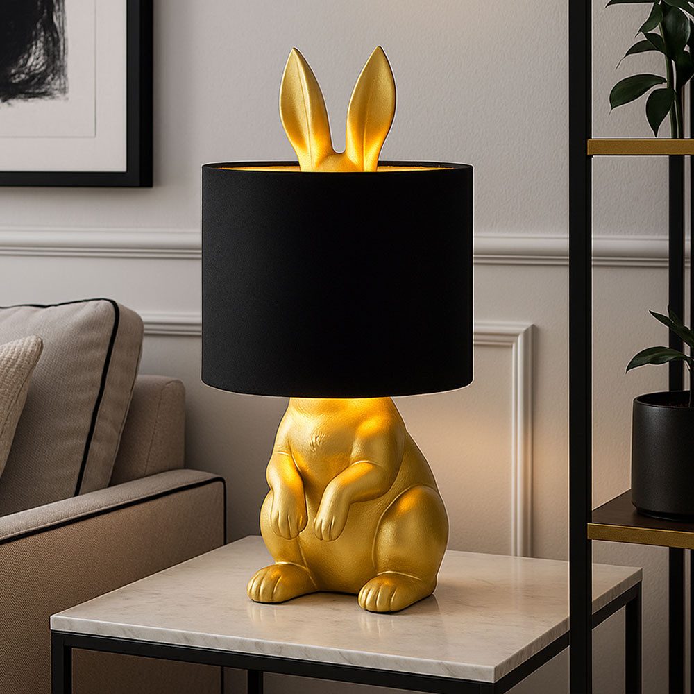 GLOBO LIGHTING Tischleuchte, Leuchtmittel nicht inklusive, Tischleuchte Beistelllampe Nachttischlampe Kaninchen-Design Gold H 41