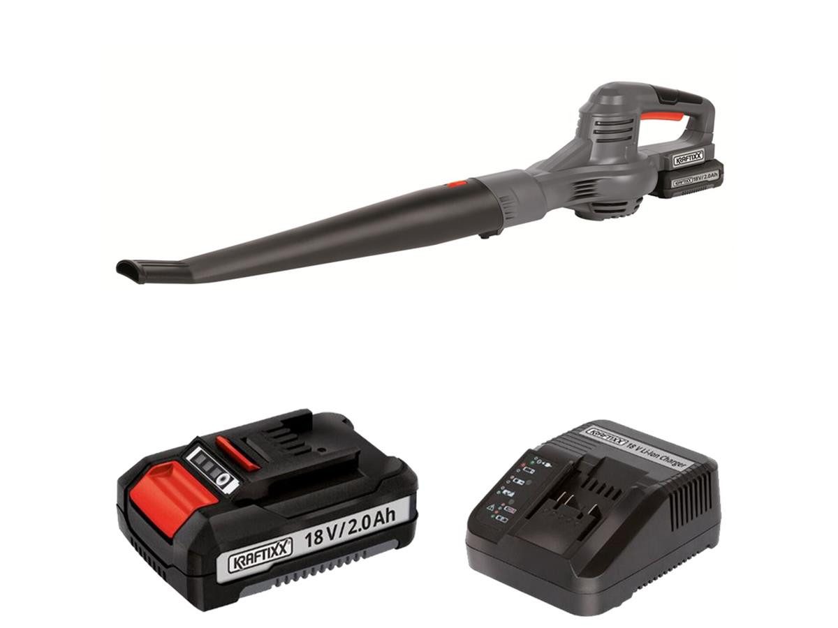 KRAFTIXX® Akku-Laubbläser KX-ALB 1821 Li Kit, (Set, inkl. Akku und Ladegerät), bis zu 210 km/h, kompatibel mit Einhell Power X-Change Akkusystem