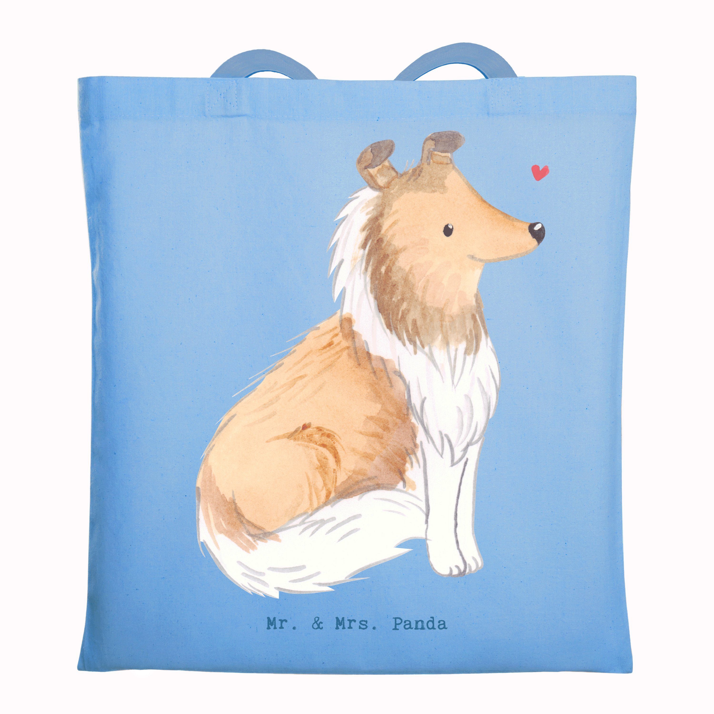 Mr. & Mrs. Panda Tragetasche Langhaar Collie Moment, Uni Tasche, Sky Blue, Tasche, totebag, Gesche (Packung), tasche baumwolle Einkaufstasche Laptoptasche