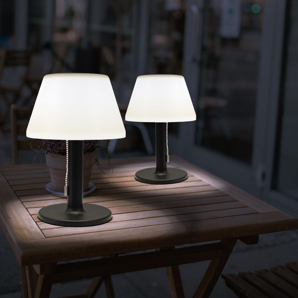 Expo Börse LED Solarleuchte, LED-Leuchtmittel fest verbaut, Warmweiß, Tischlampe Solarleuchte Außenlampe LED Balkonlampe 3 Stufen H 28 cm 2x